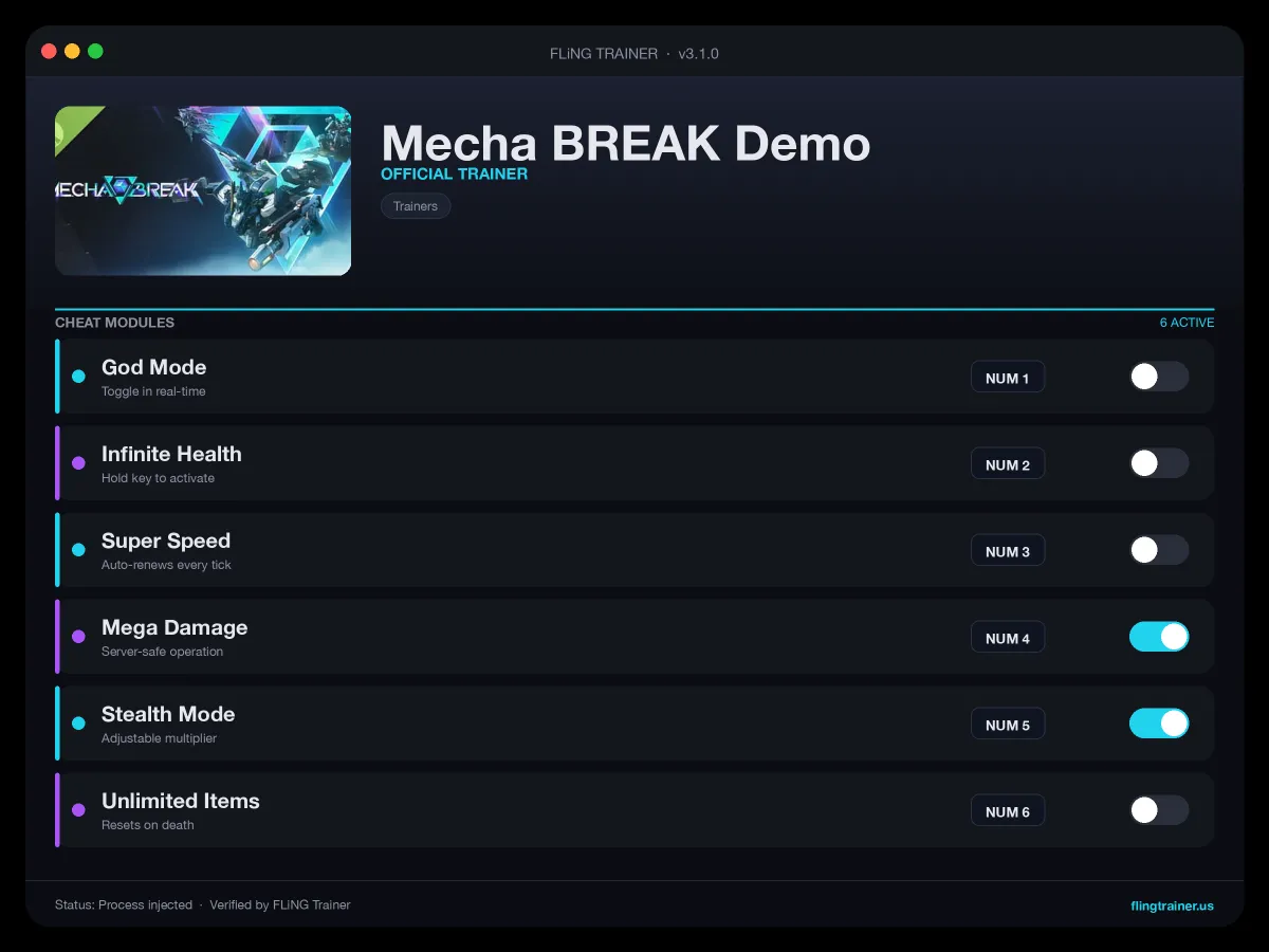 Mecha BREAK Demo Trainer interface
