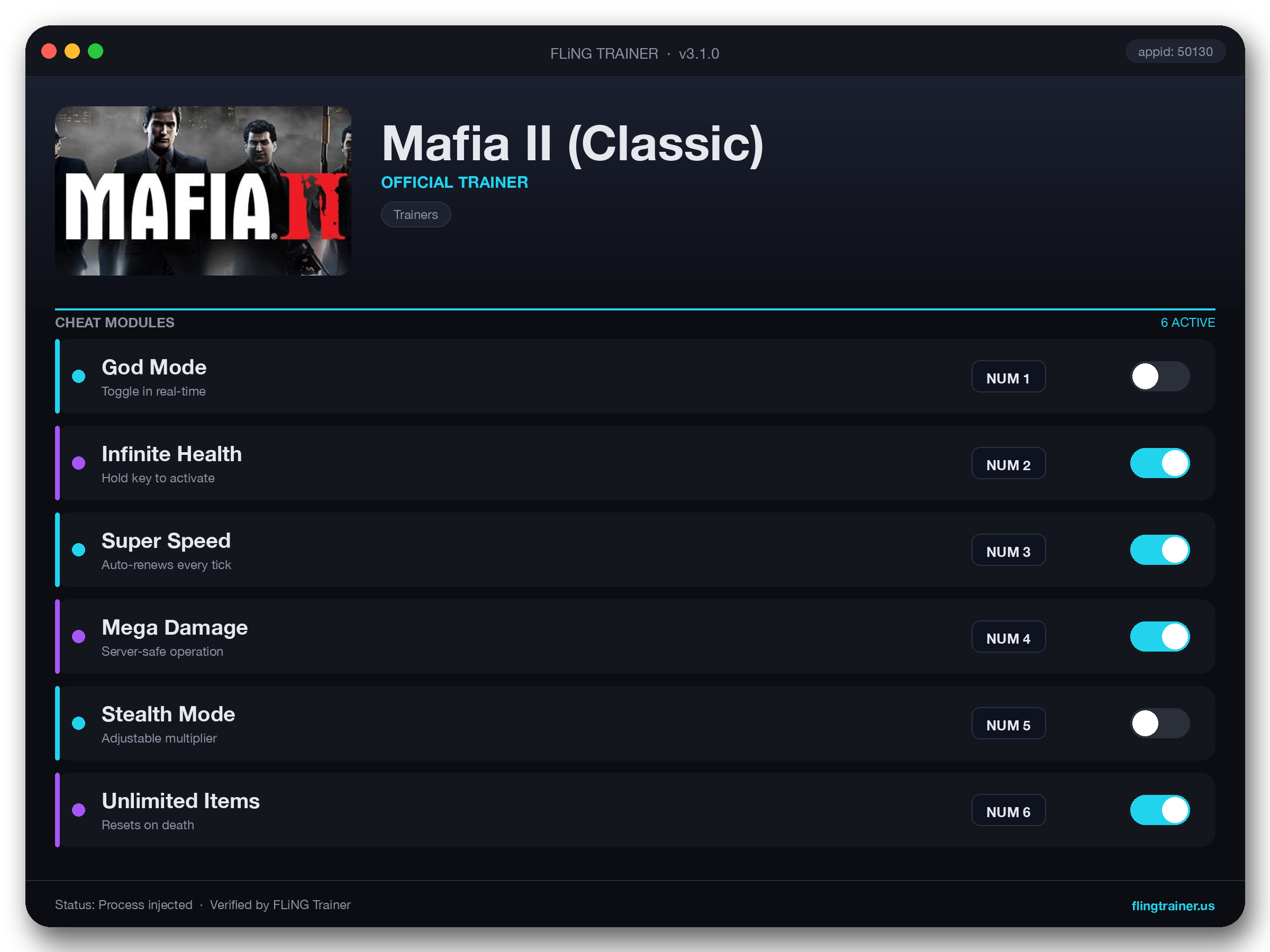 Mafia II (Classic) Trainer interface