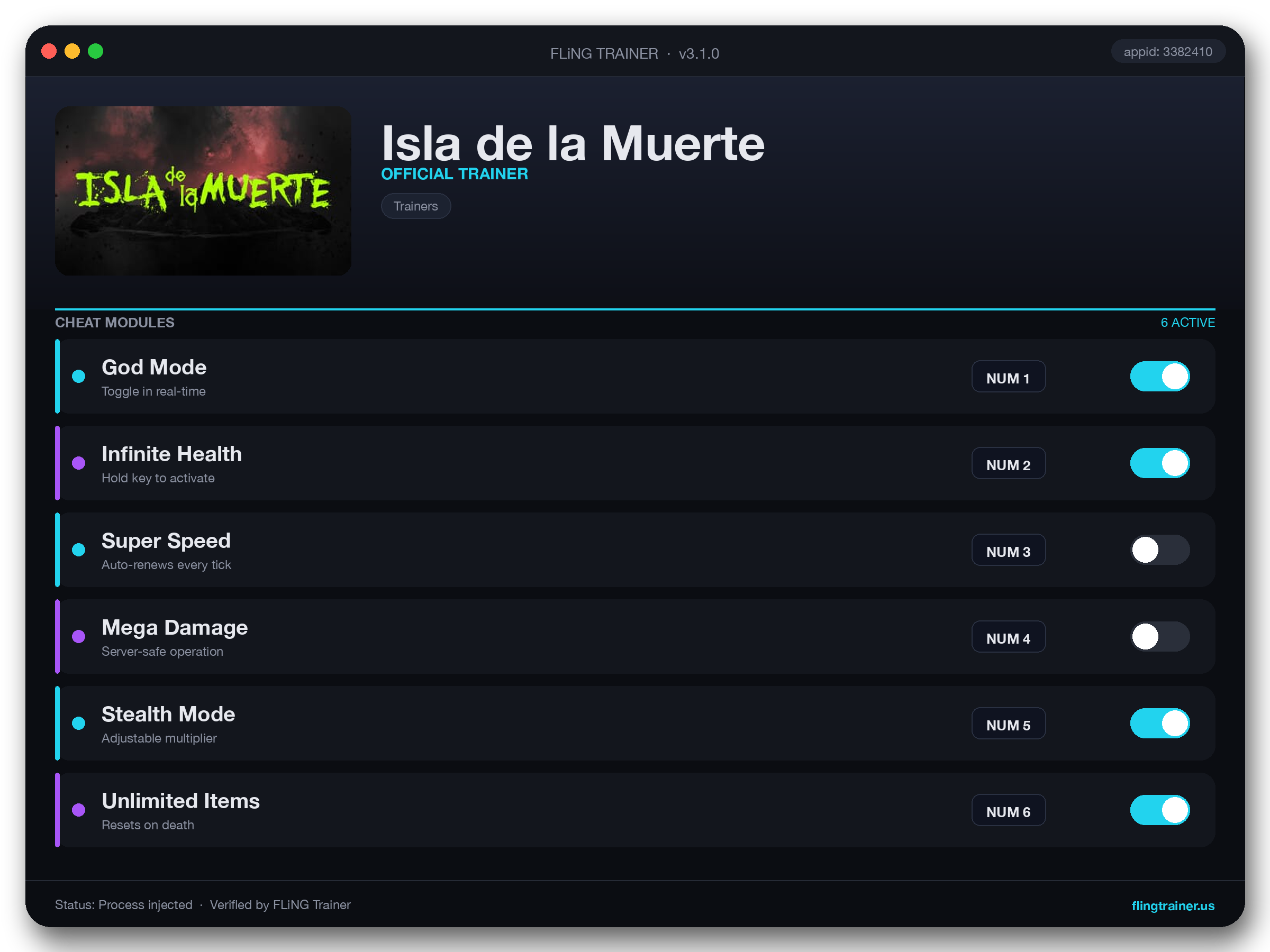 Isla de la Muerte Trainer interface