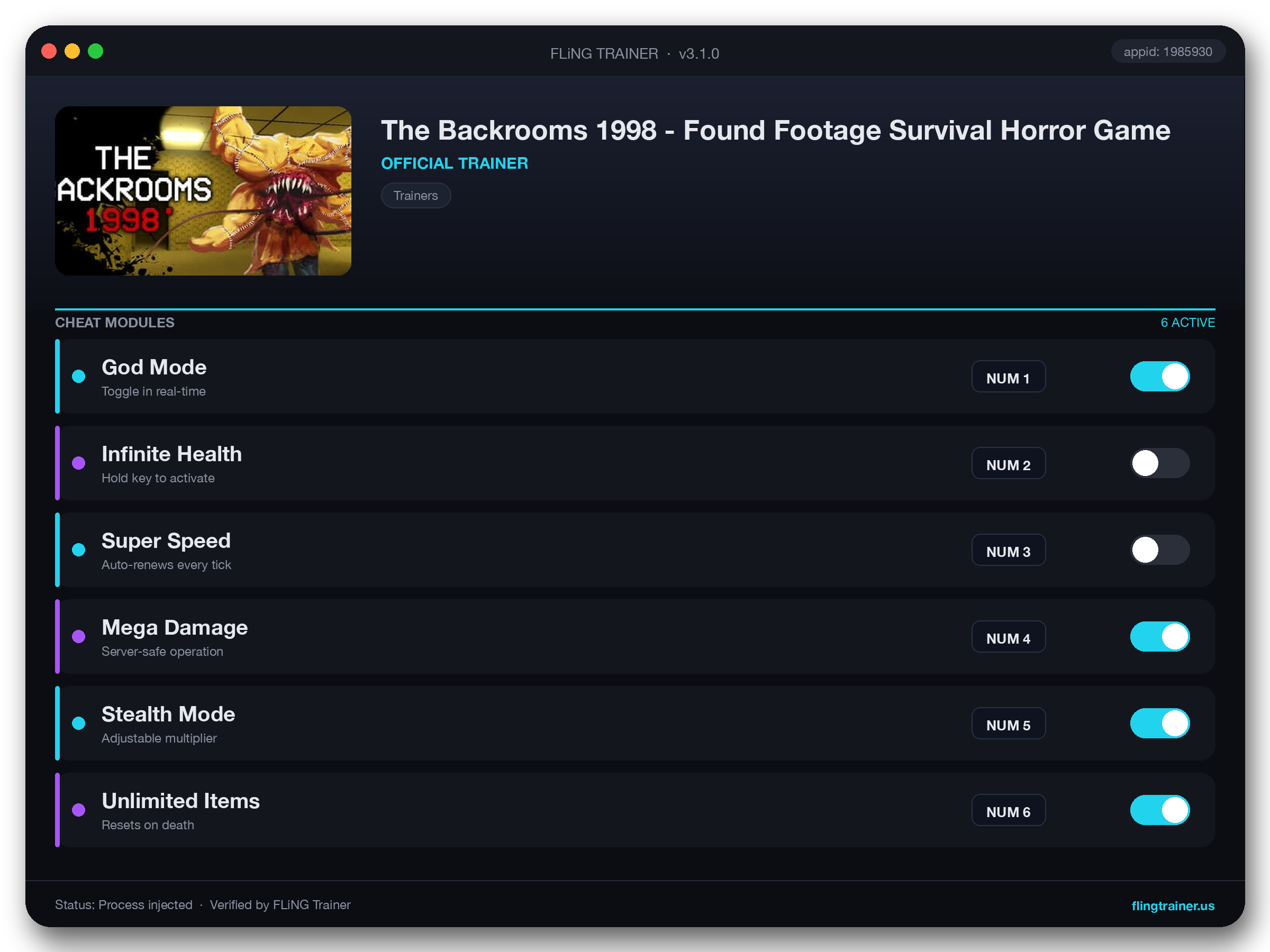 The Backrooms 1998 - Found Footage Survival Horror Game Trainer interface