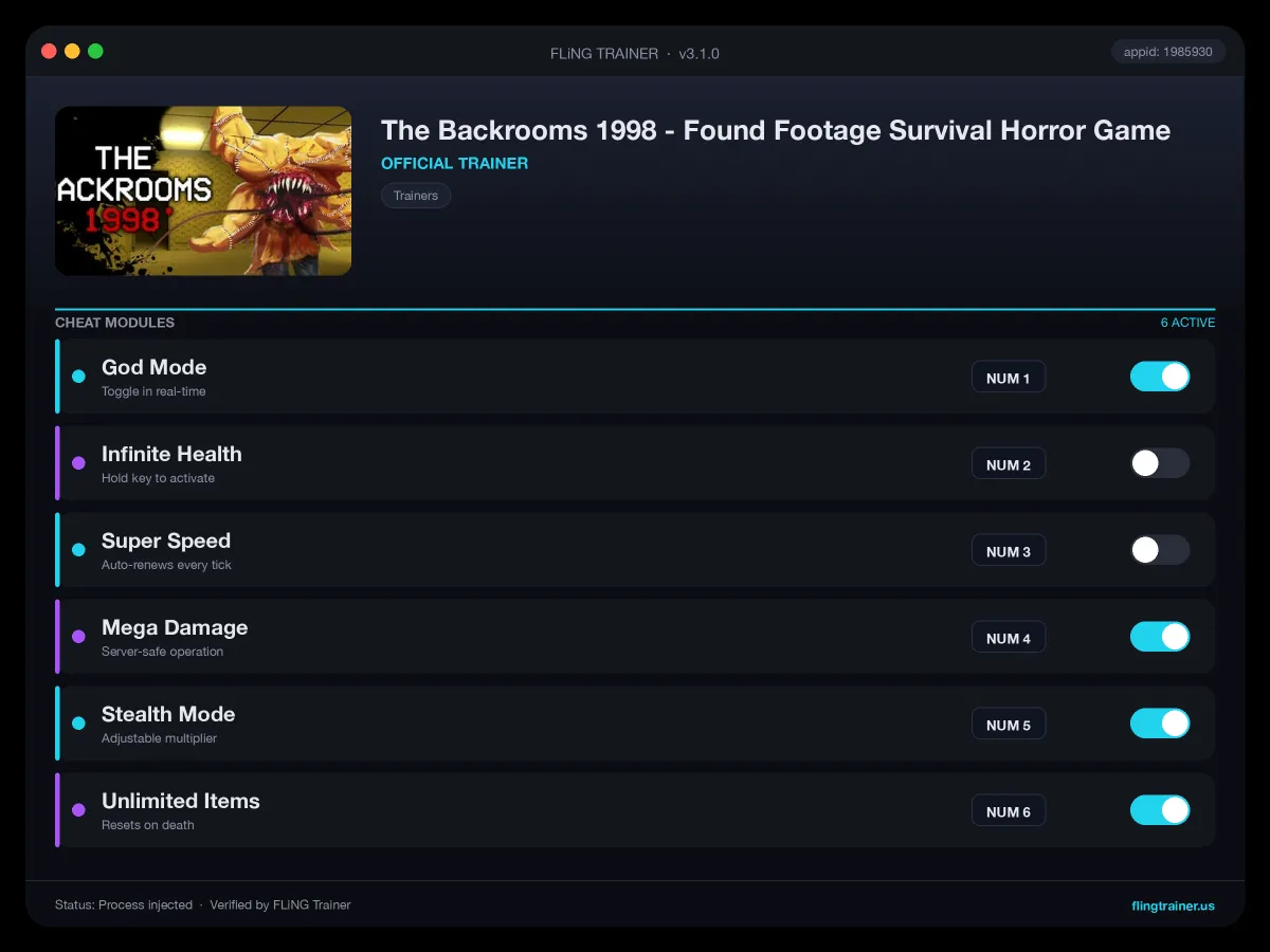 The Backrooms 1998 - Found Footage Survival Horror Game Trainer interface