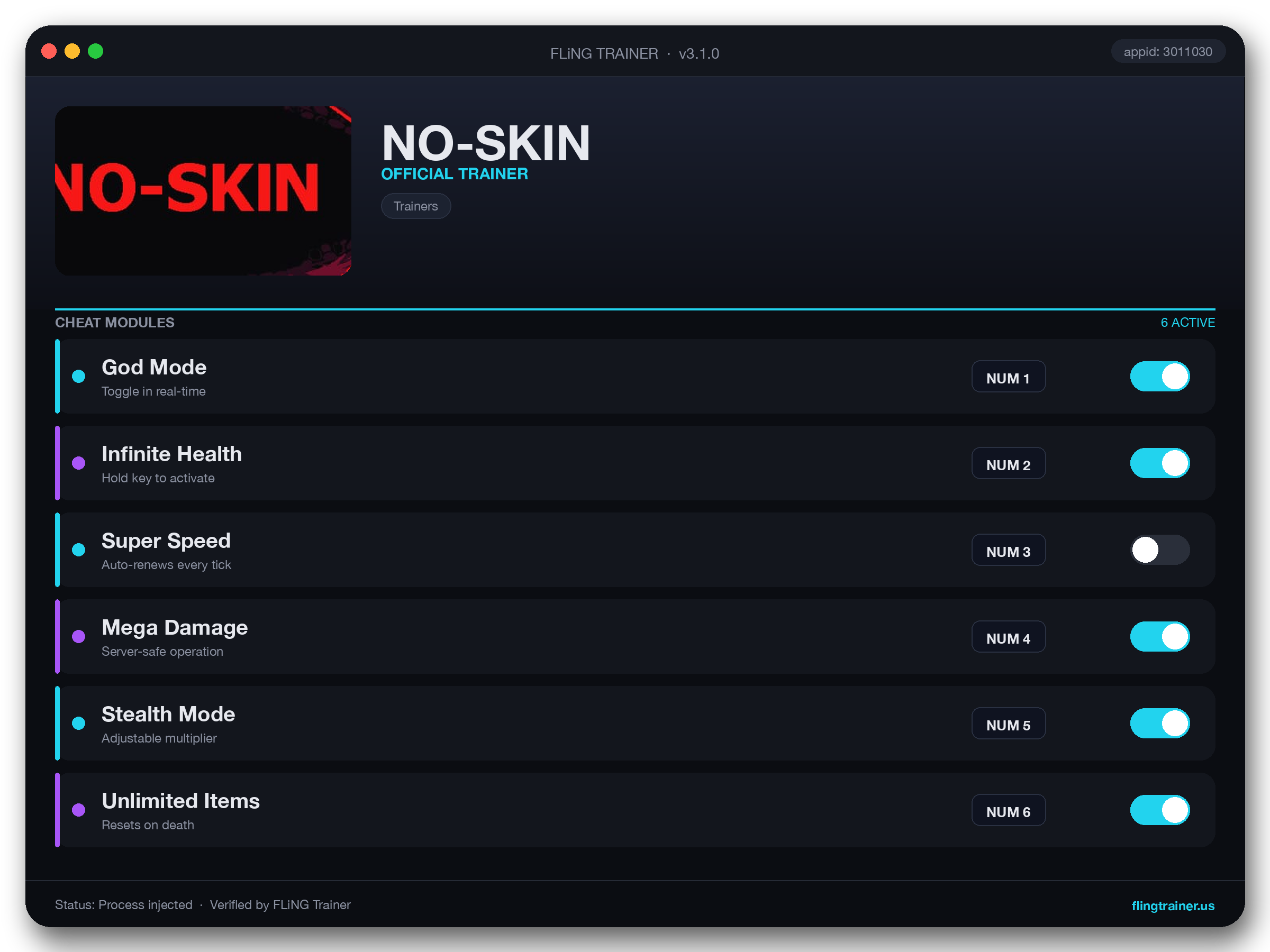 NO-SKIN Trainer interface