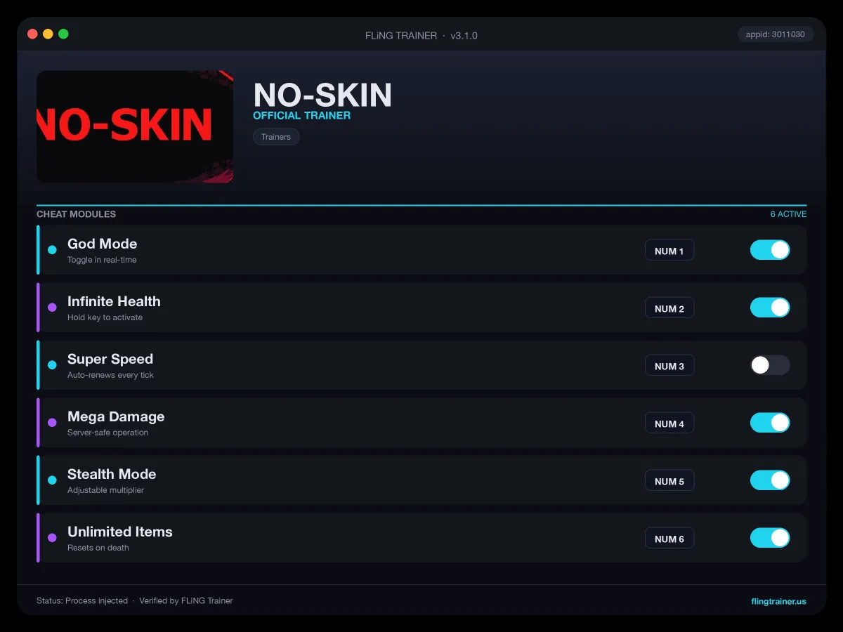 NO-SKIN Trainer interface