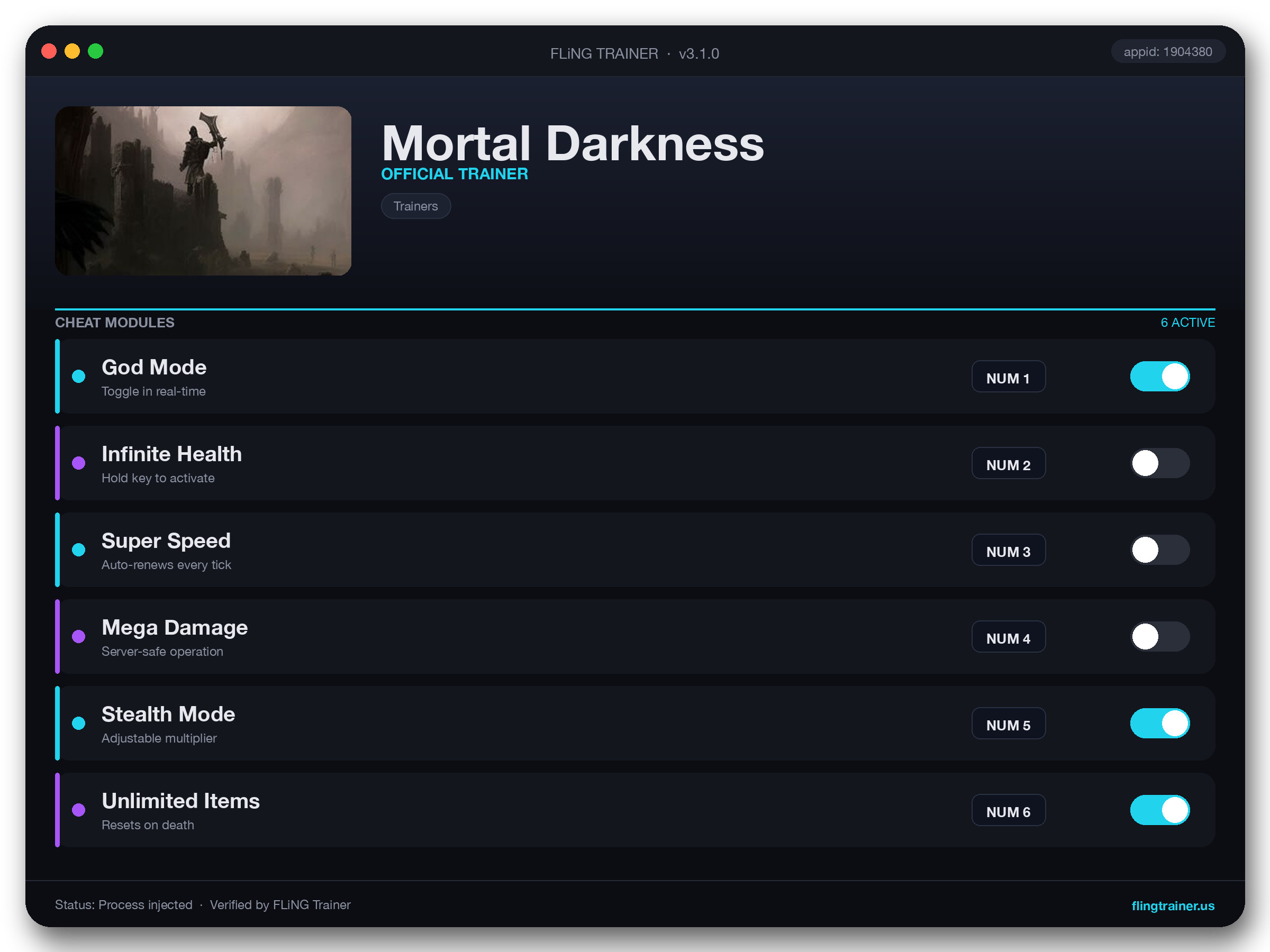 Mortal Darkness Trainer interface