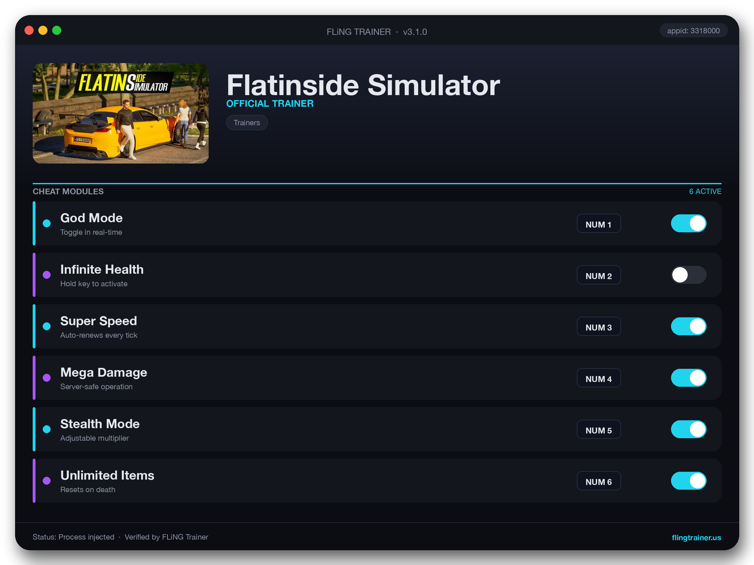 Flatinside Simulator Trainer interface