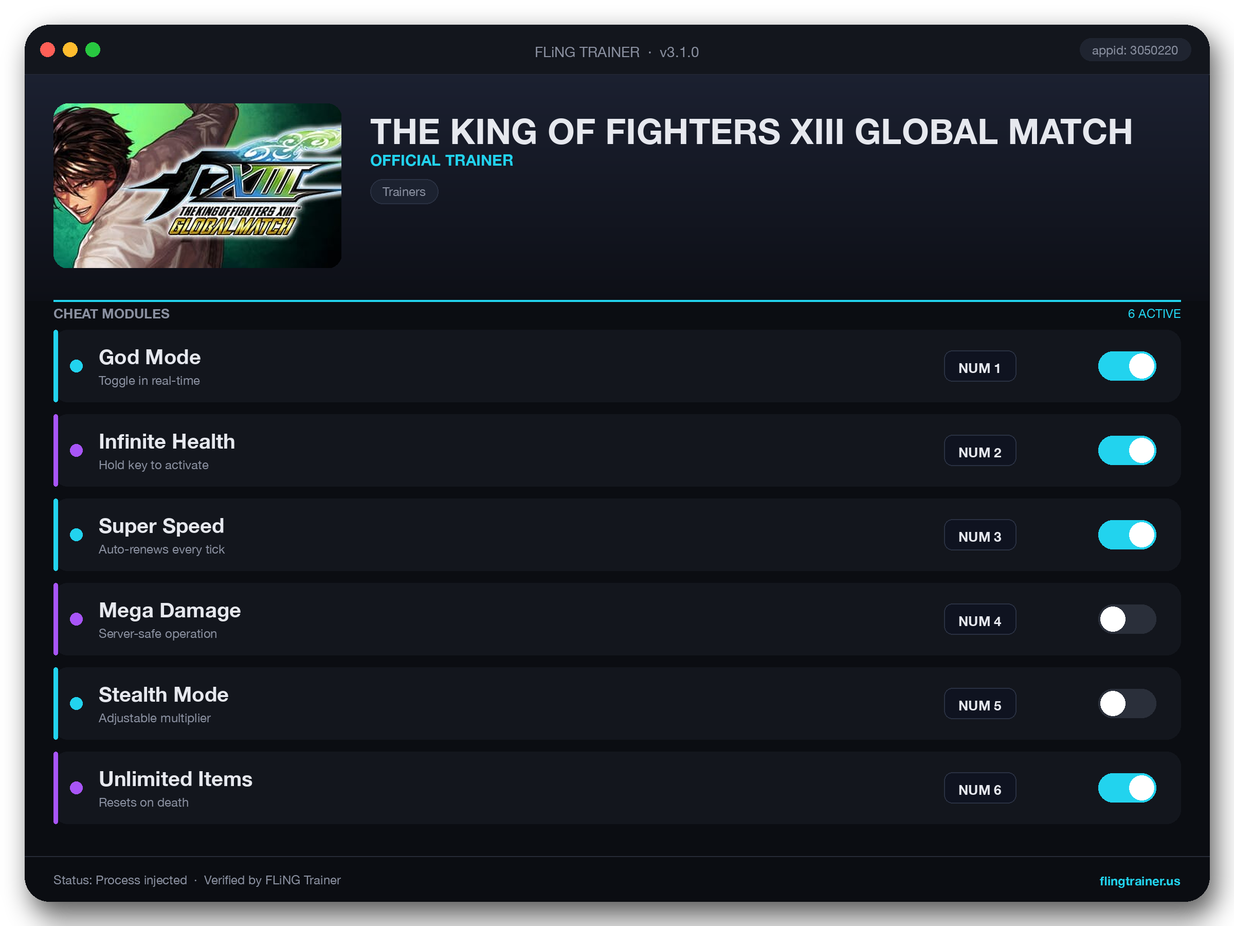THE KING OF FIGHTERS XIII GLOBAL MATCH Trainer interface