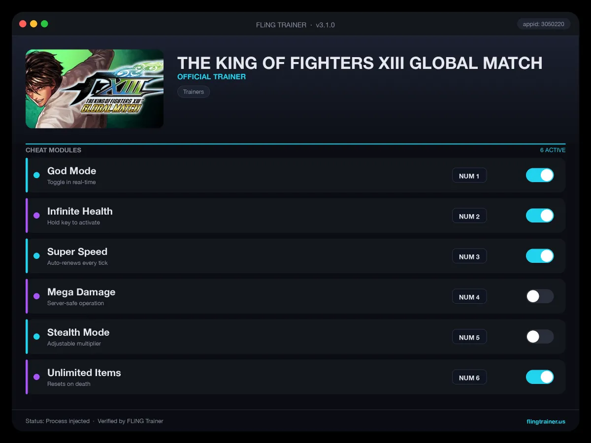 THE KING OF FIGHTERS XIII GLOBAL MATCH Trainer interface