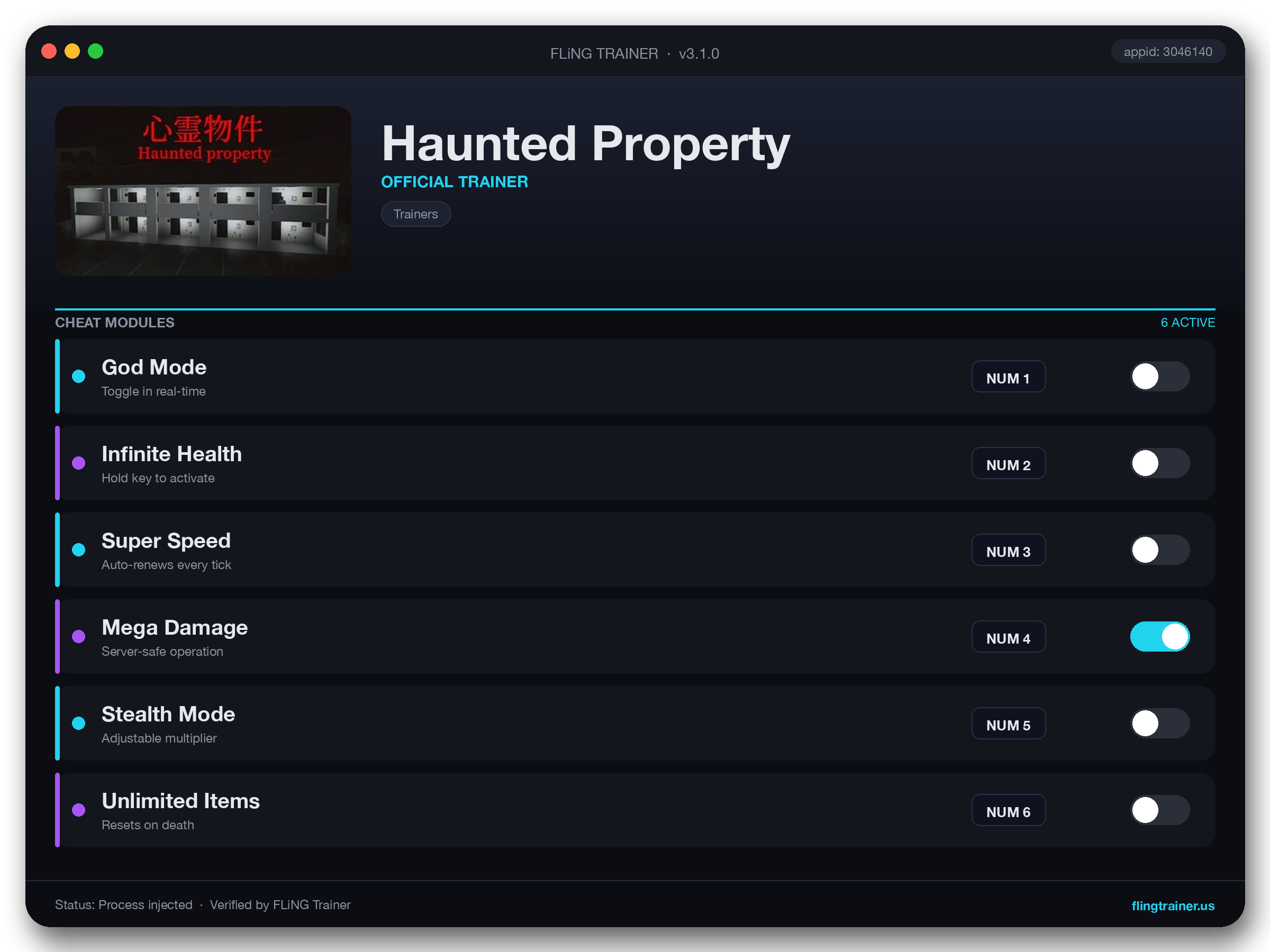 Haunted Property Trainer interface