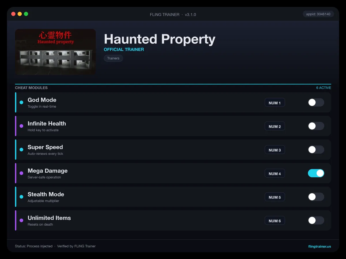 Haunted Property Trainer interface