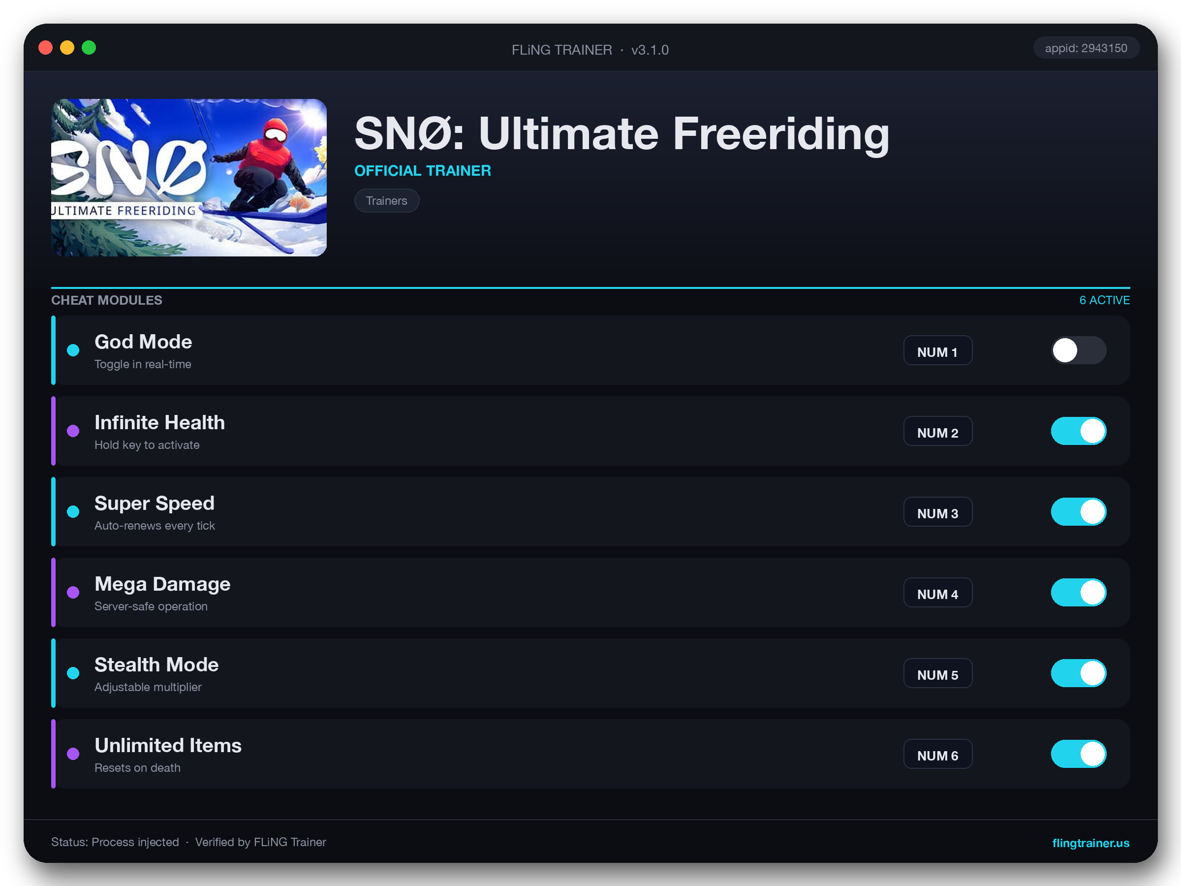 SNØ: Ultimate Freeriding Trainer interface