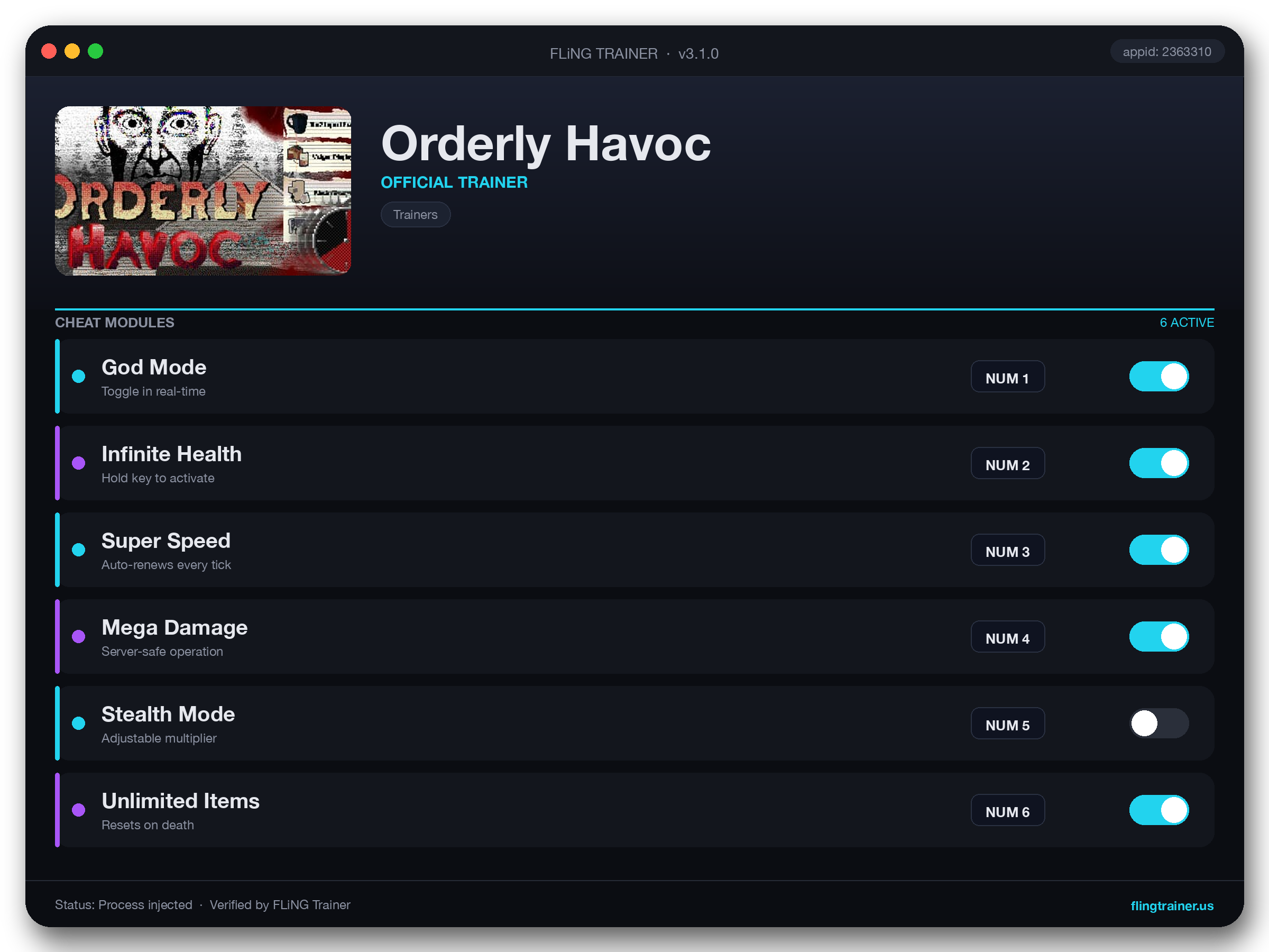 Orderly Havoc Trainer interface