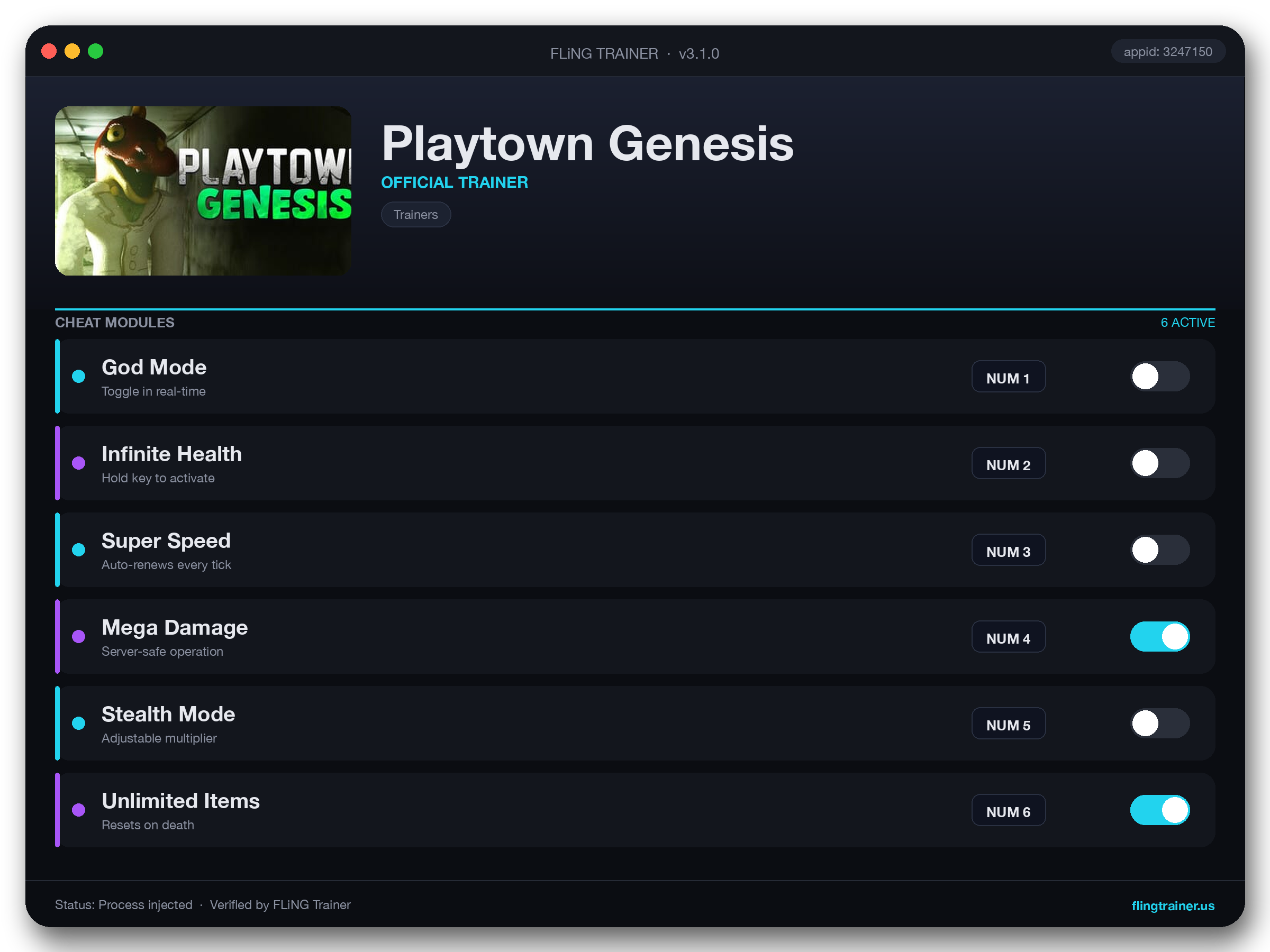 Playtown Genesis Trainer interface