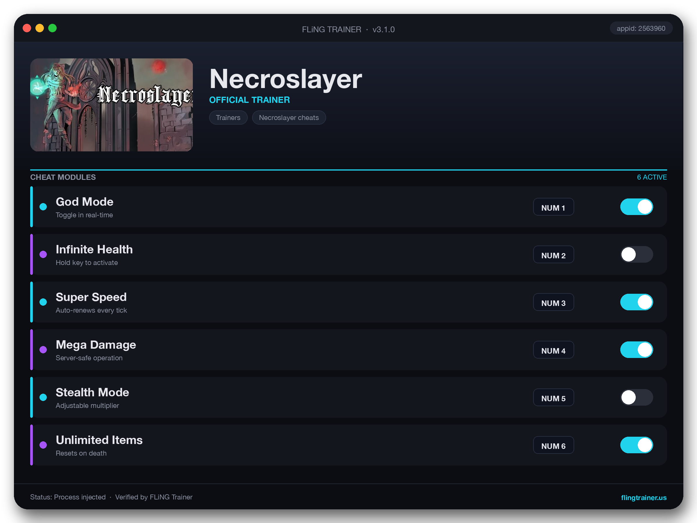 Necroslayer Trainer interface