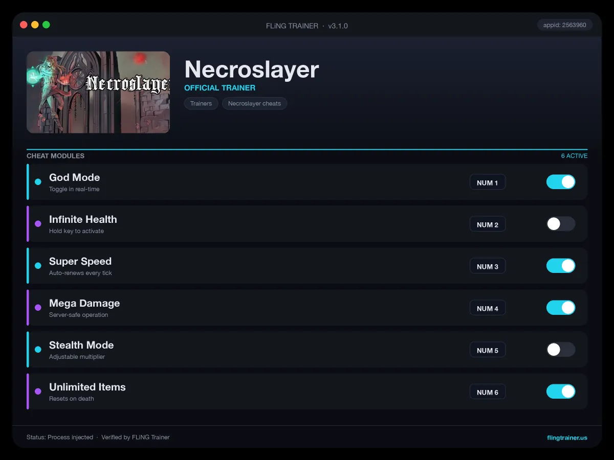 Necroslayer Trainer interface