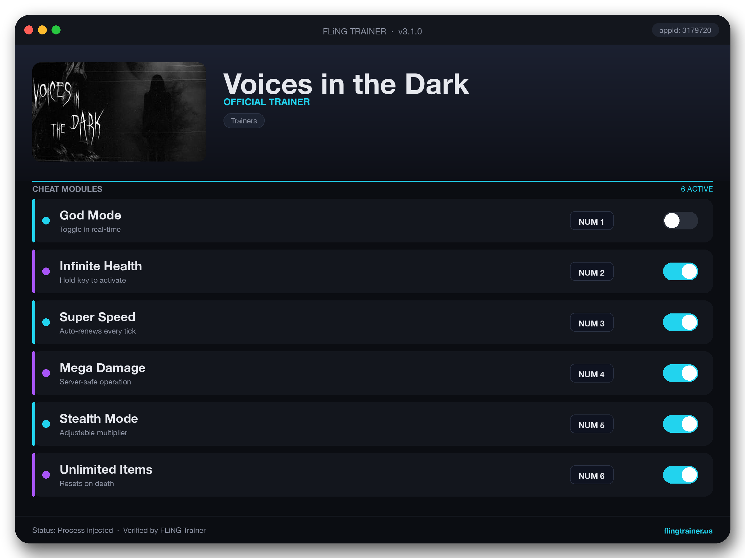Voices in the Dark Trainer interface