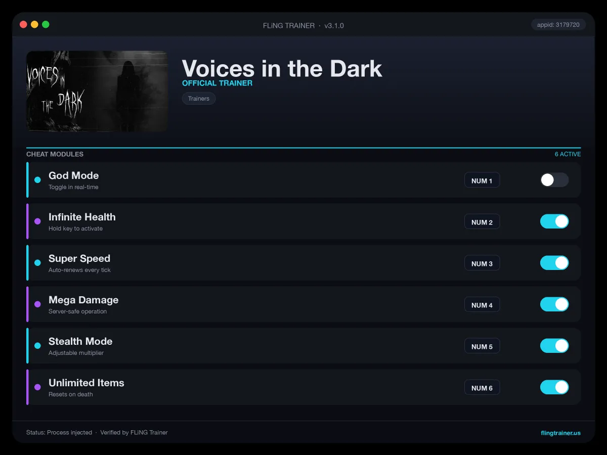Voices in the Dark Trainer interface