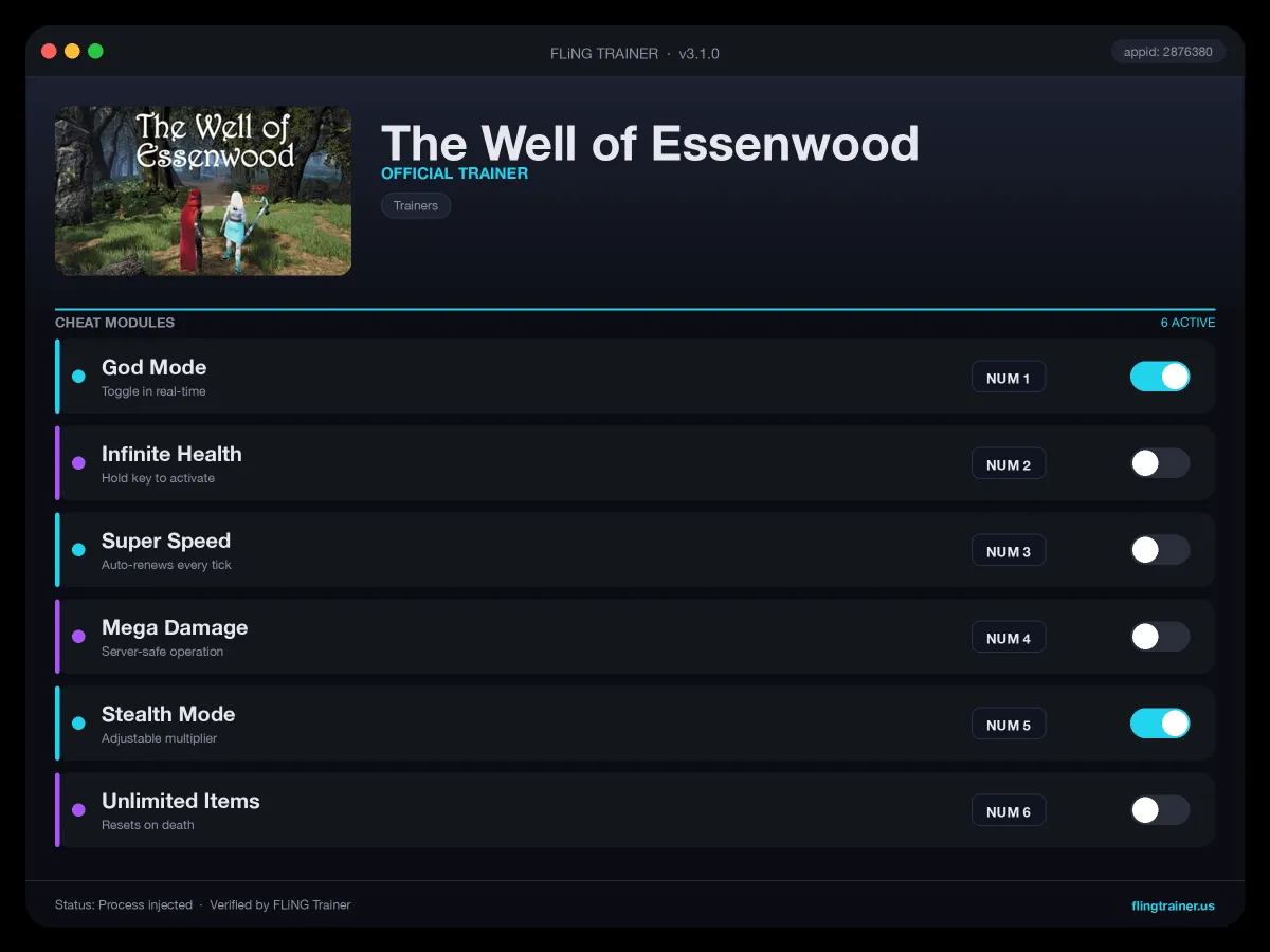 The Well of Essenwood Trainer interface