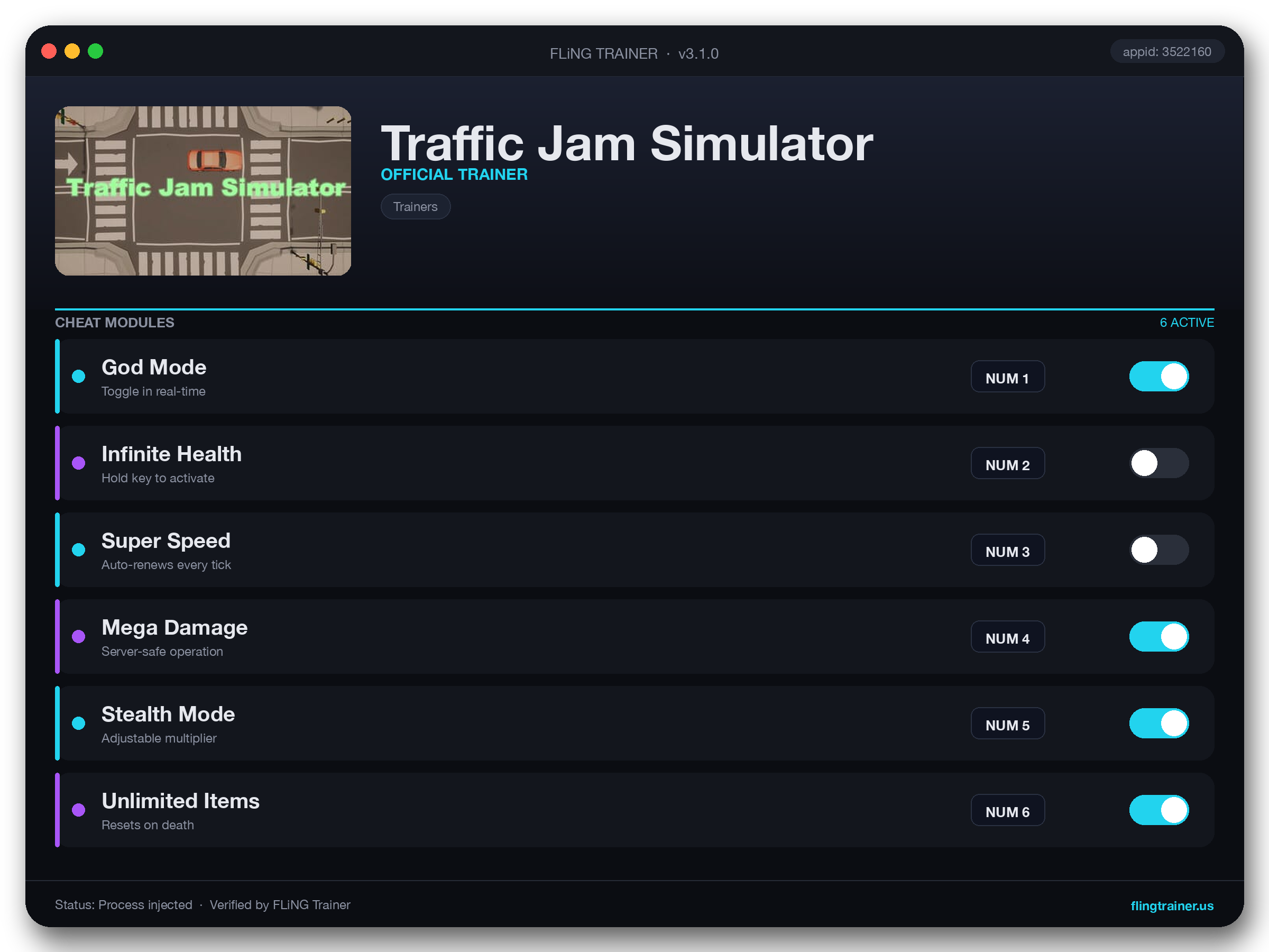Traffic Jam Simulator Trainer interface