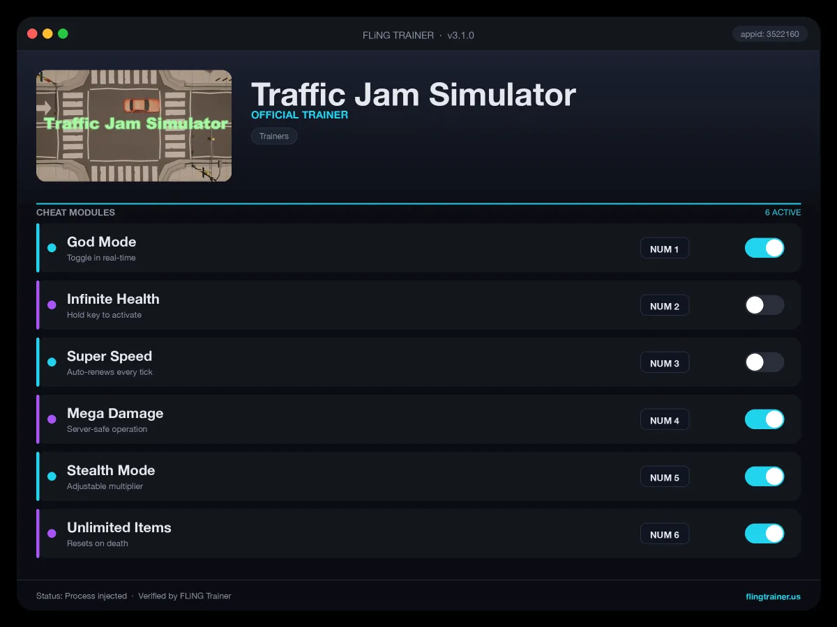 Traffic Jam Simulator Trainer interface