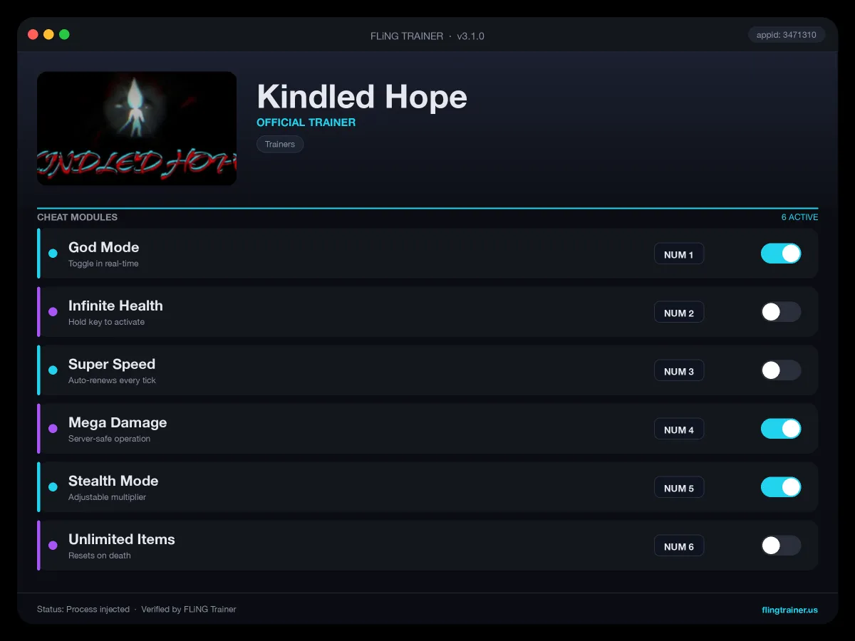 Kindled Hope Trainer interface