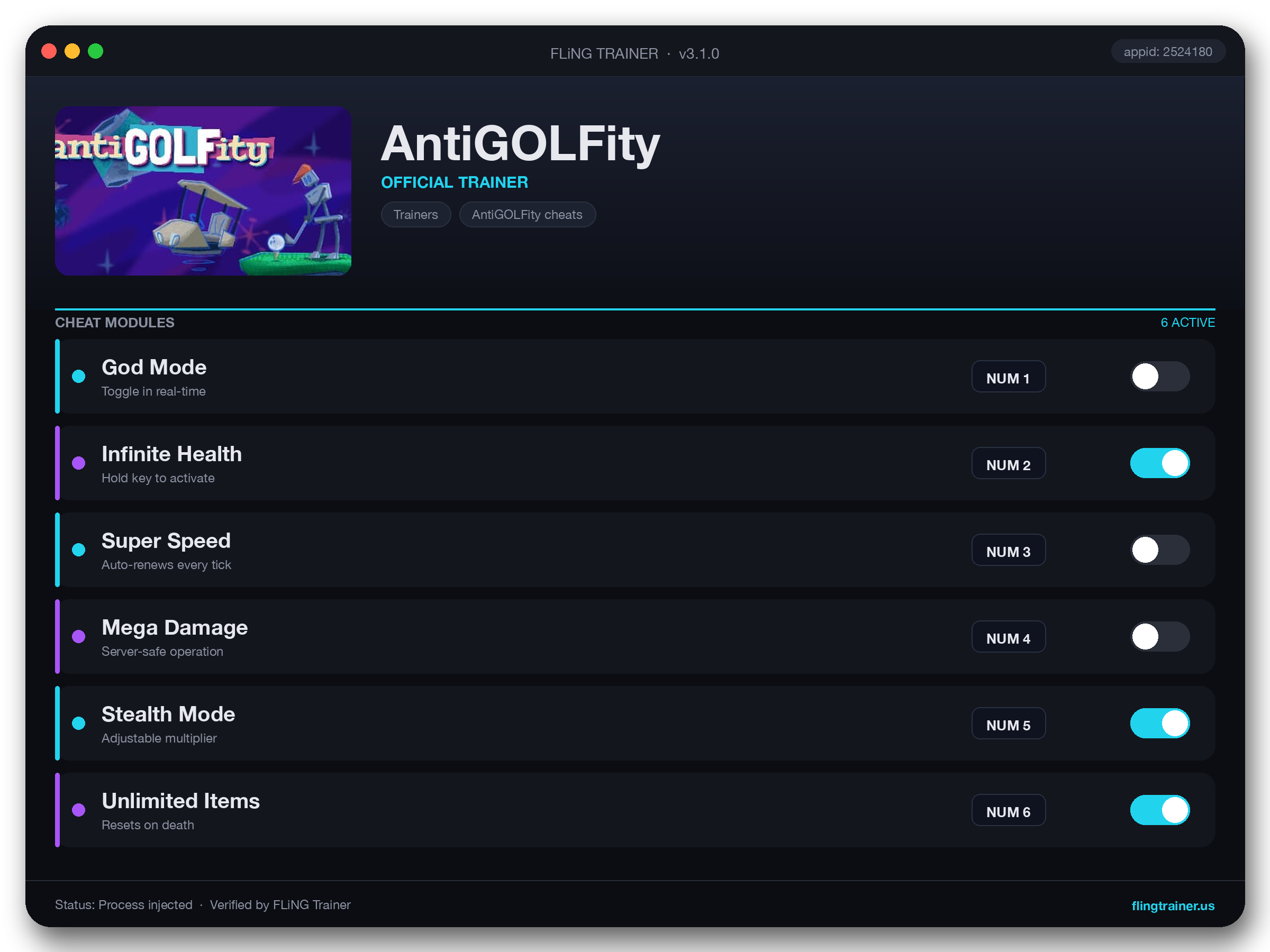 AntiGOLFity Trainer interface