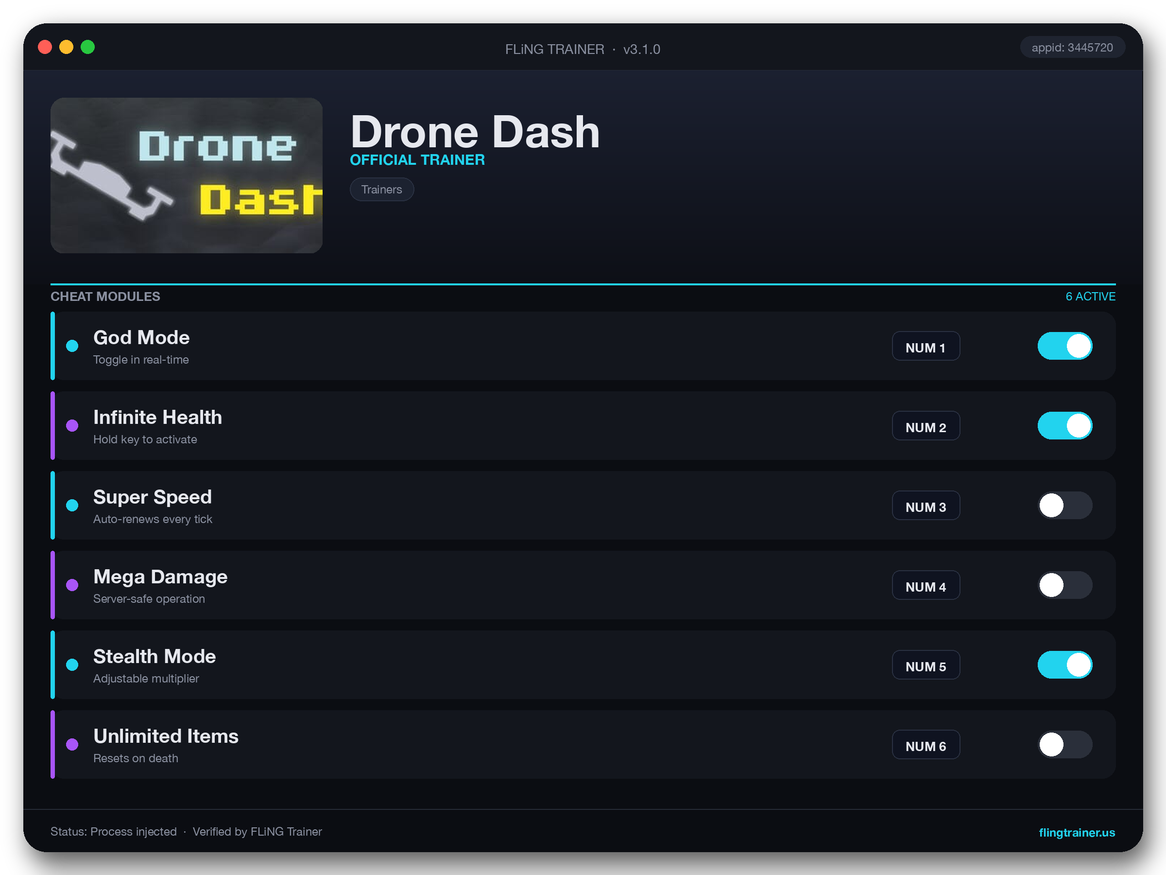 Drone Dash Trainer interface
