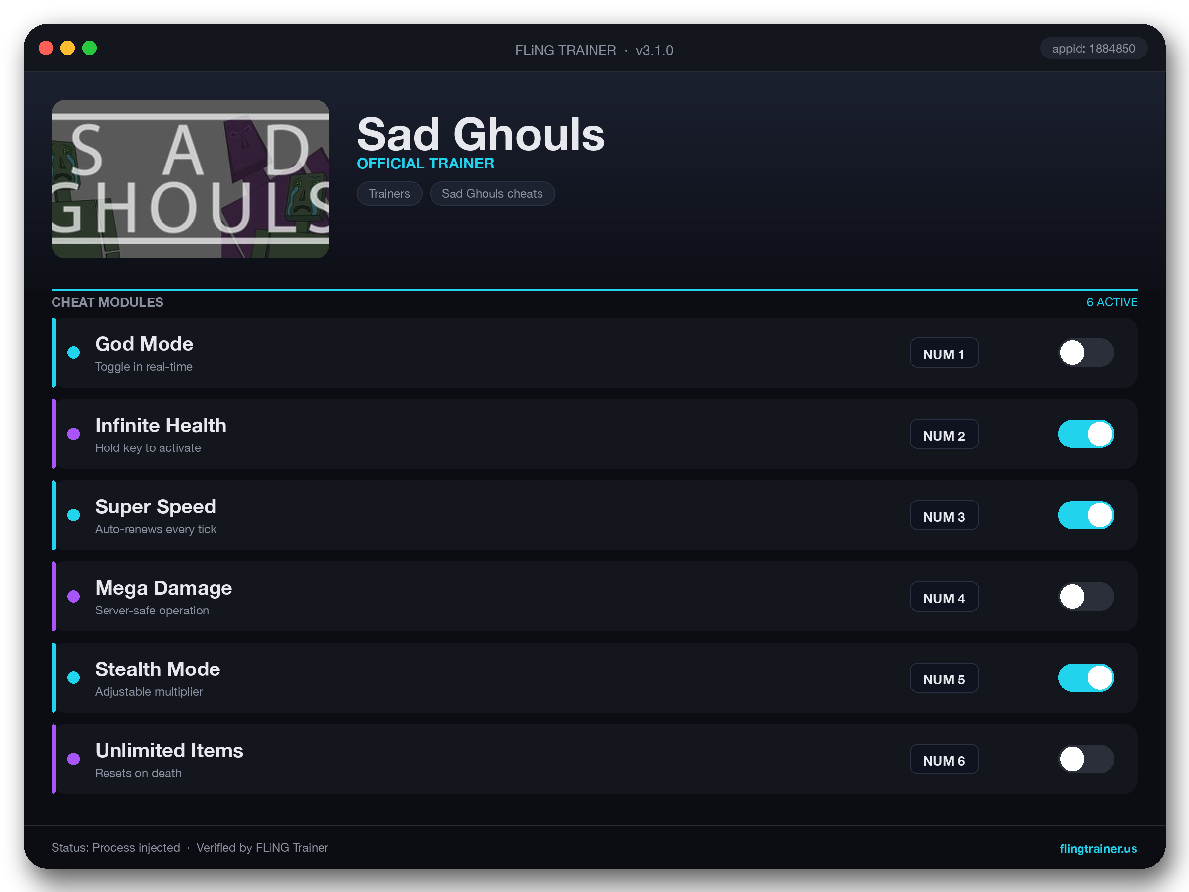 Sad Ghouls Trainer interface