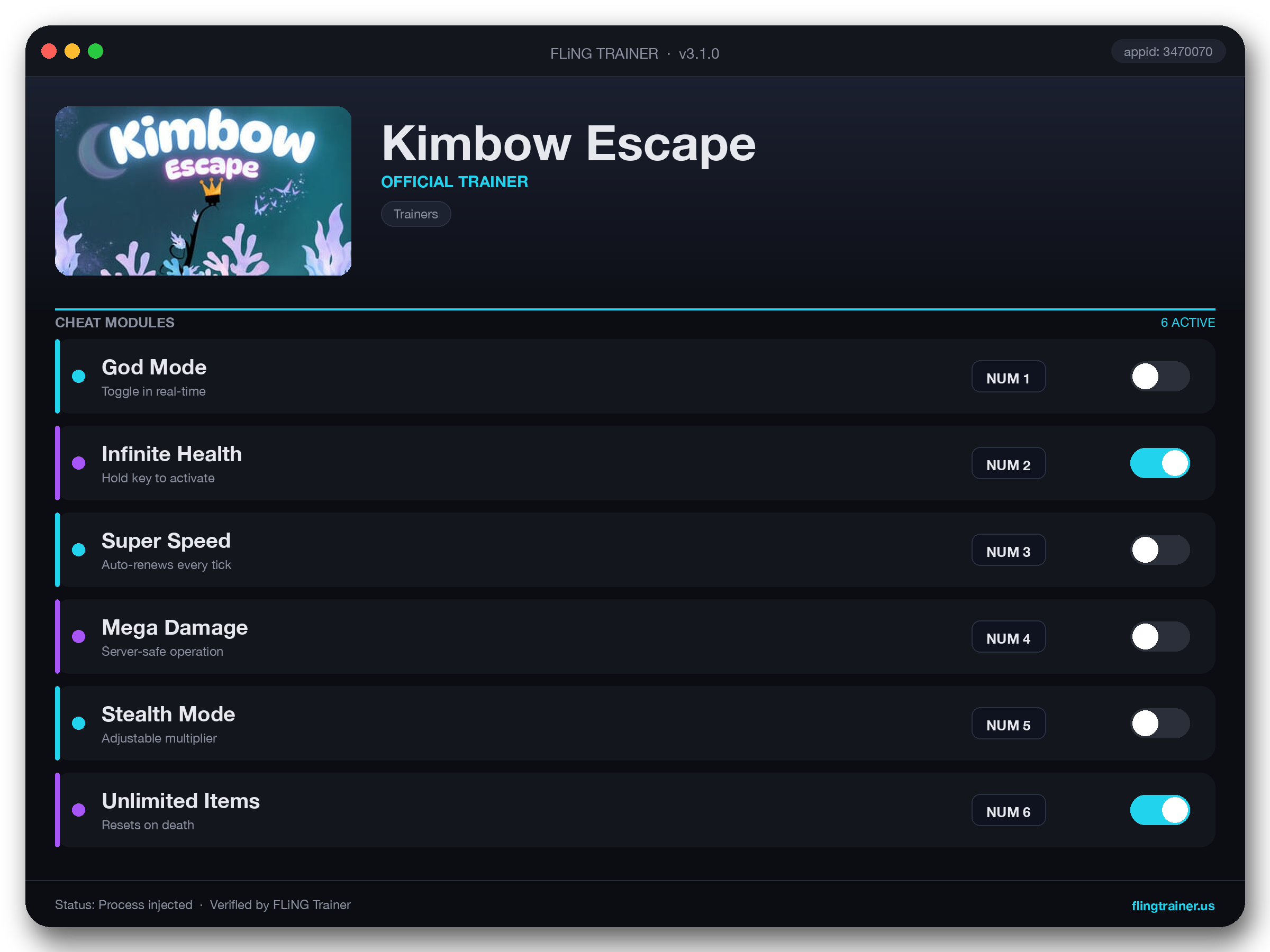 Kimbow Escape Trainer interface