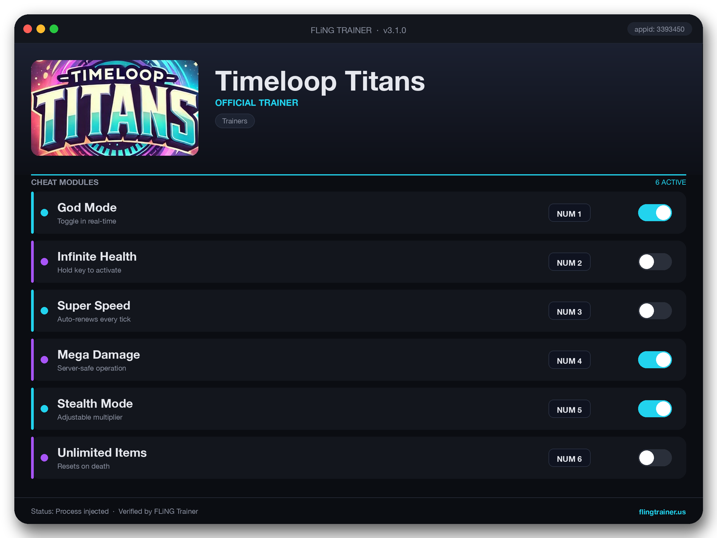 Timeloop Titans Trainer interface