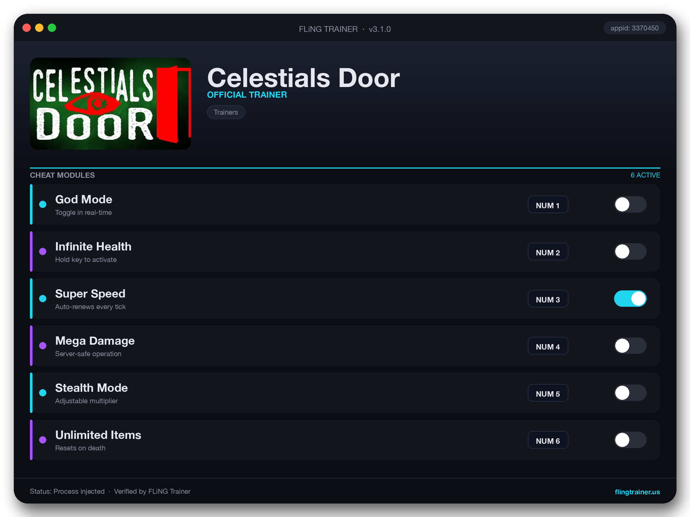 Celestials Door Trainer interface