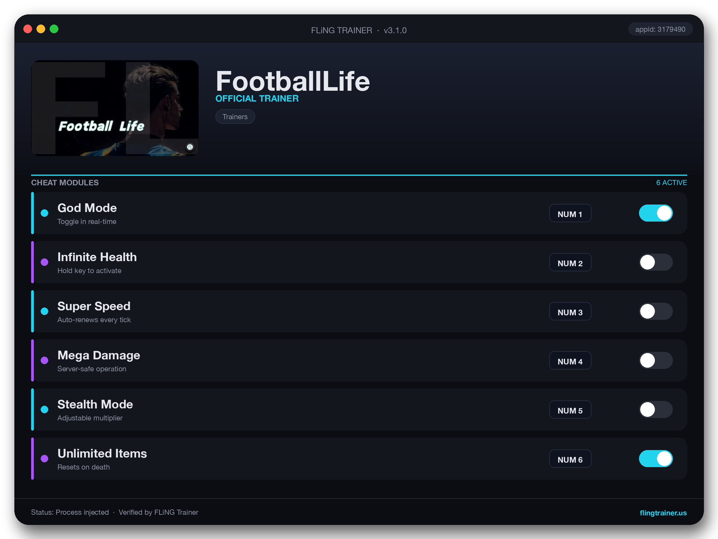 FootballLife Trainer interface