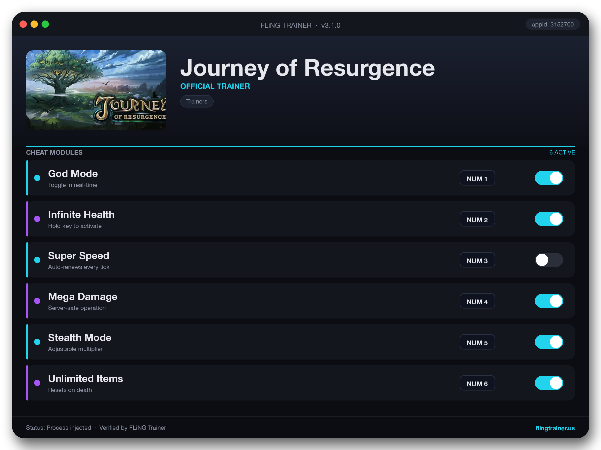 Journey of Resurgence Trainer interface