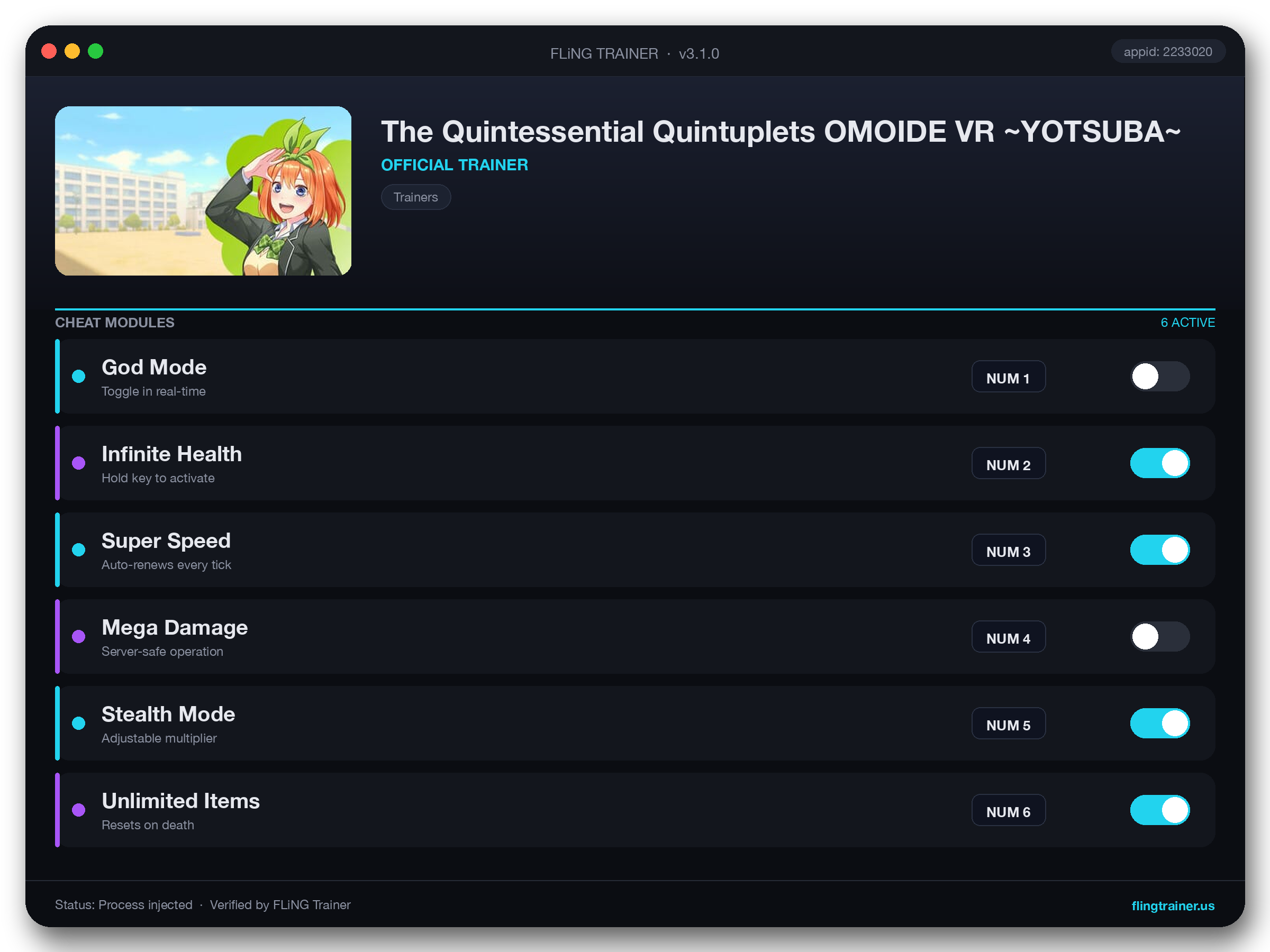 The Quintessential Quintuplets OMOIDE VR ~YOTSUBA~ Trainer interface