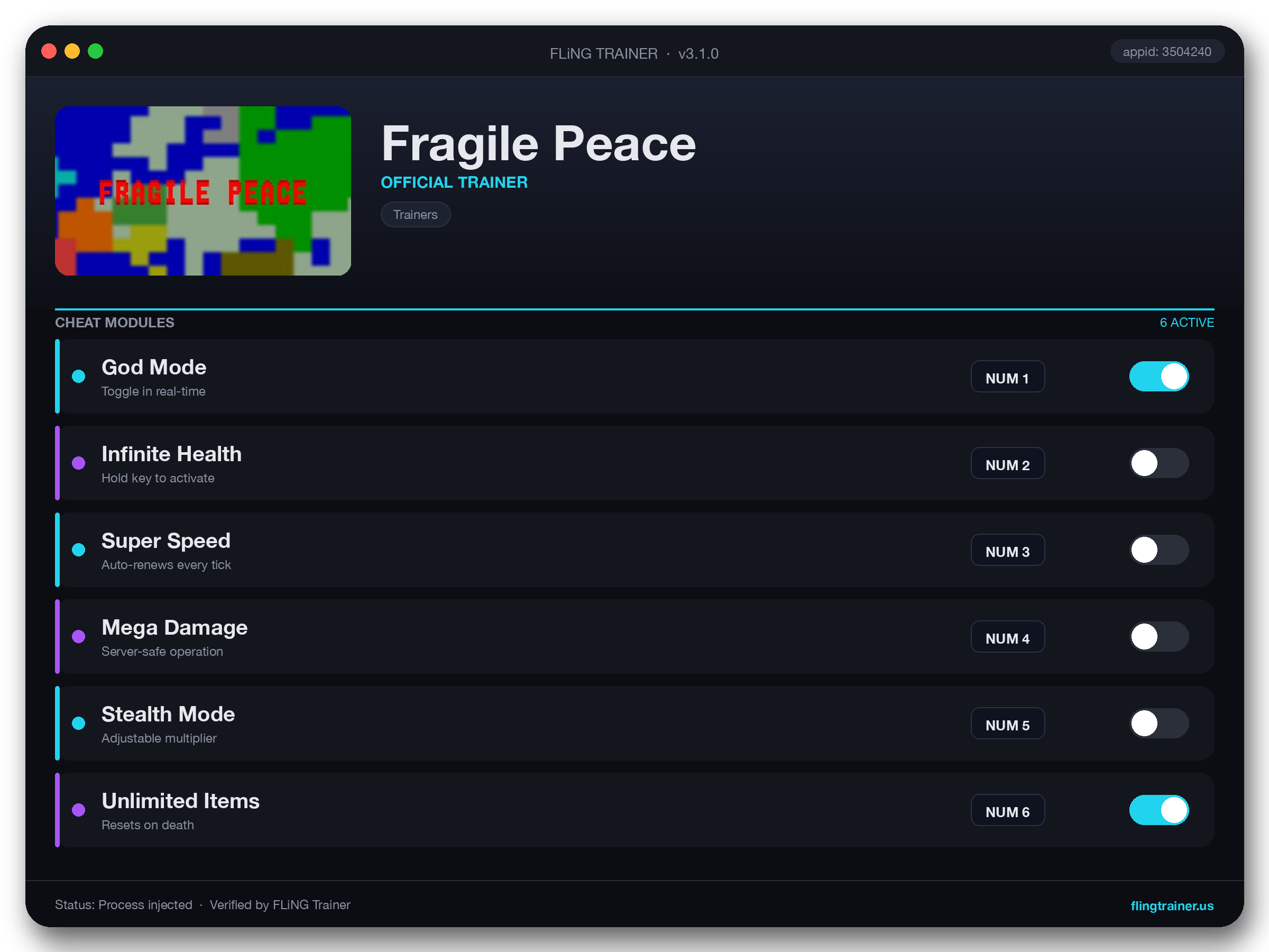 Fragile Peace Trainer interface