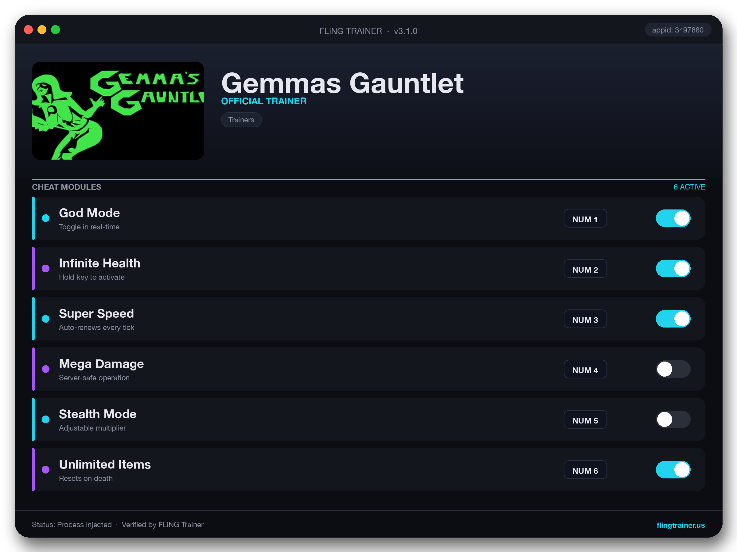 Gemmas Gauntlet Trainer interface
