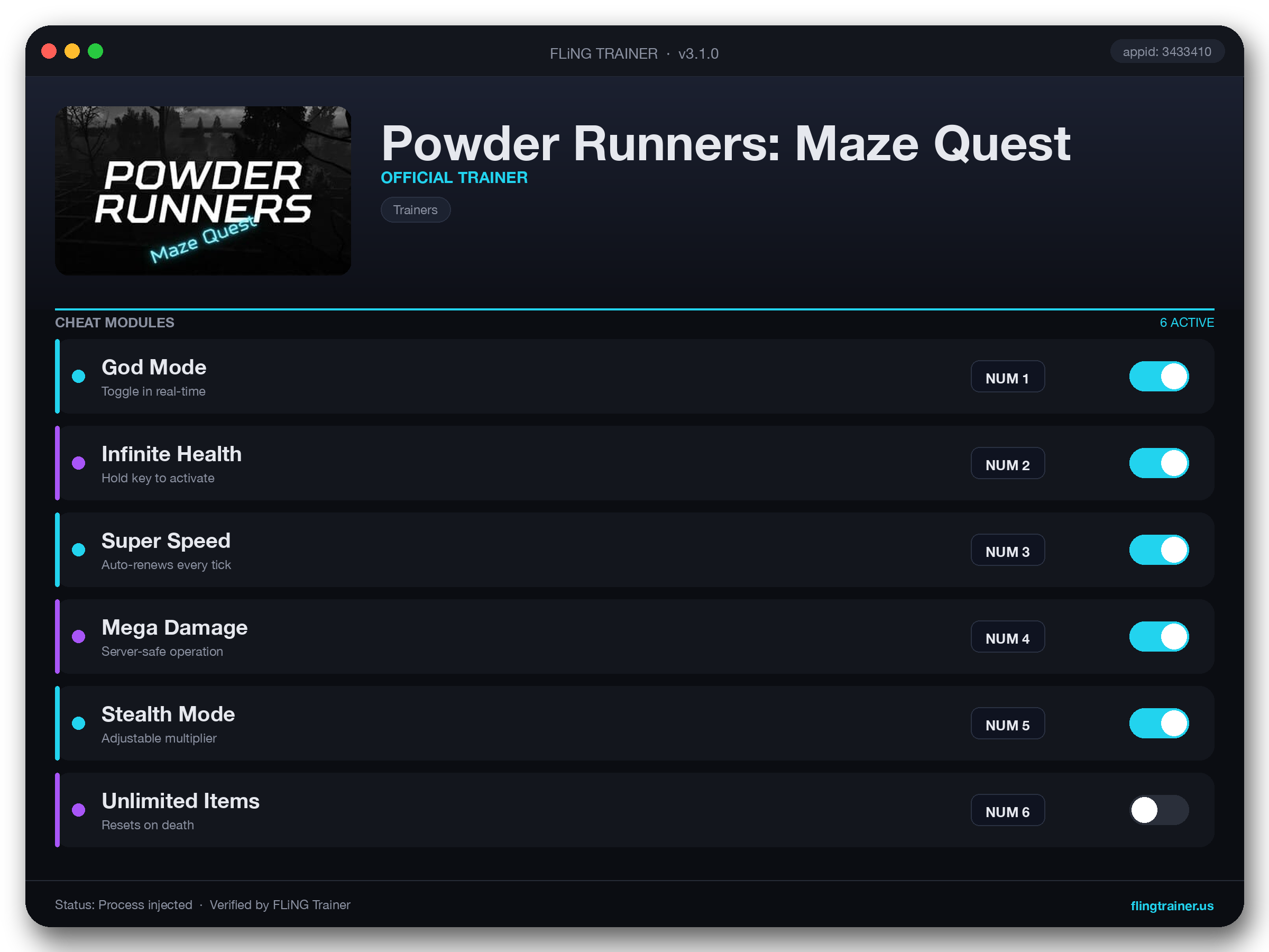 Powder Runners: Maze Quest Trainer interface