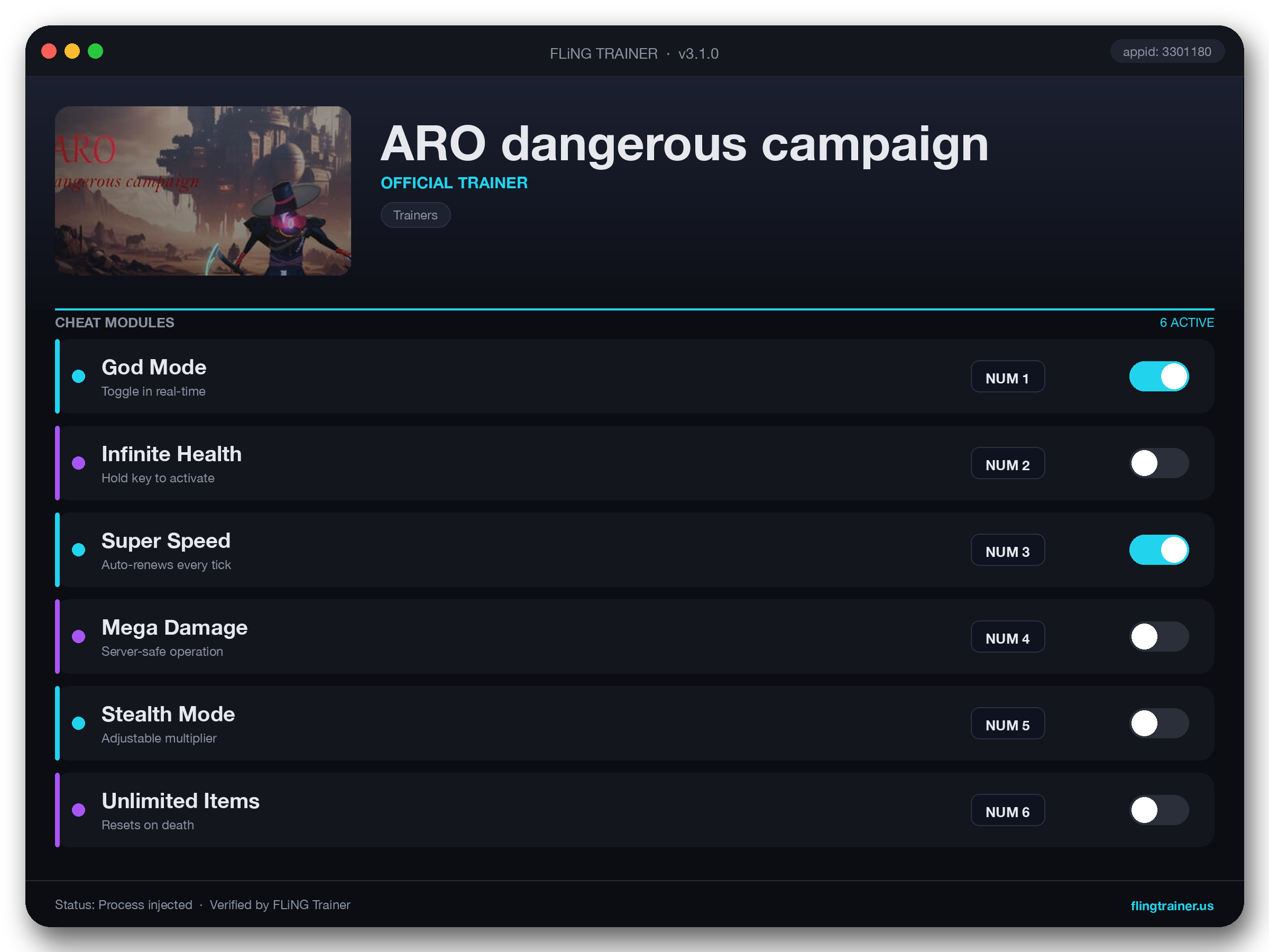ARO dangerous campaign Trainer interface