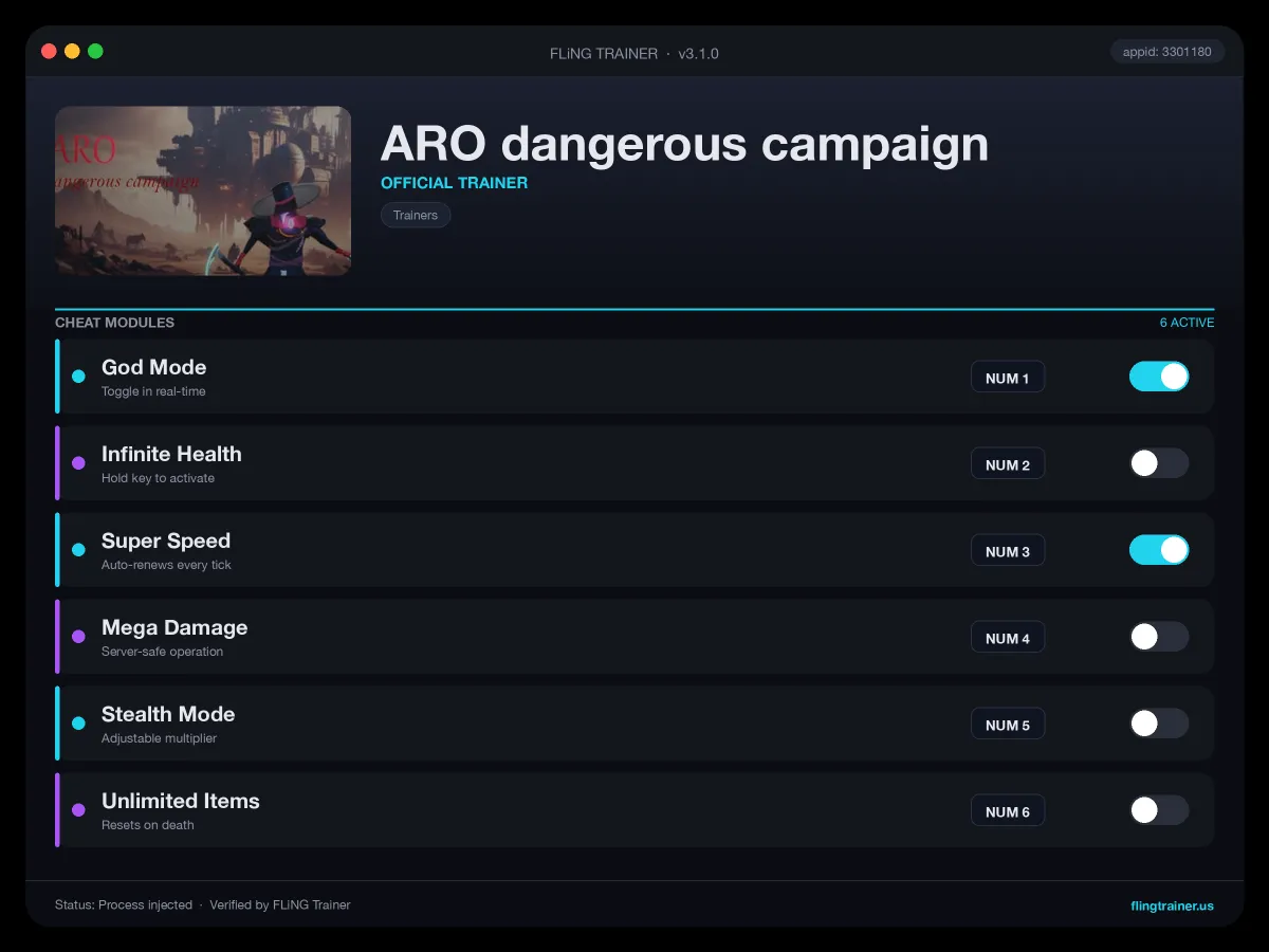 ARO dangerous campaign Trainer interface