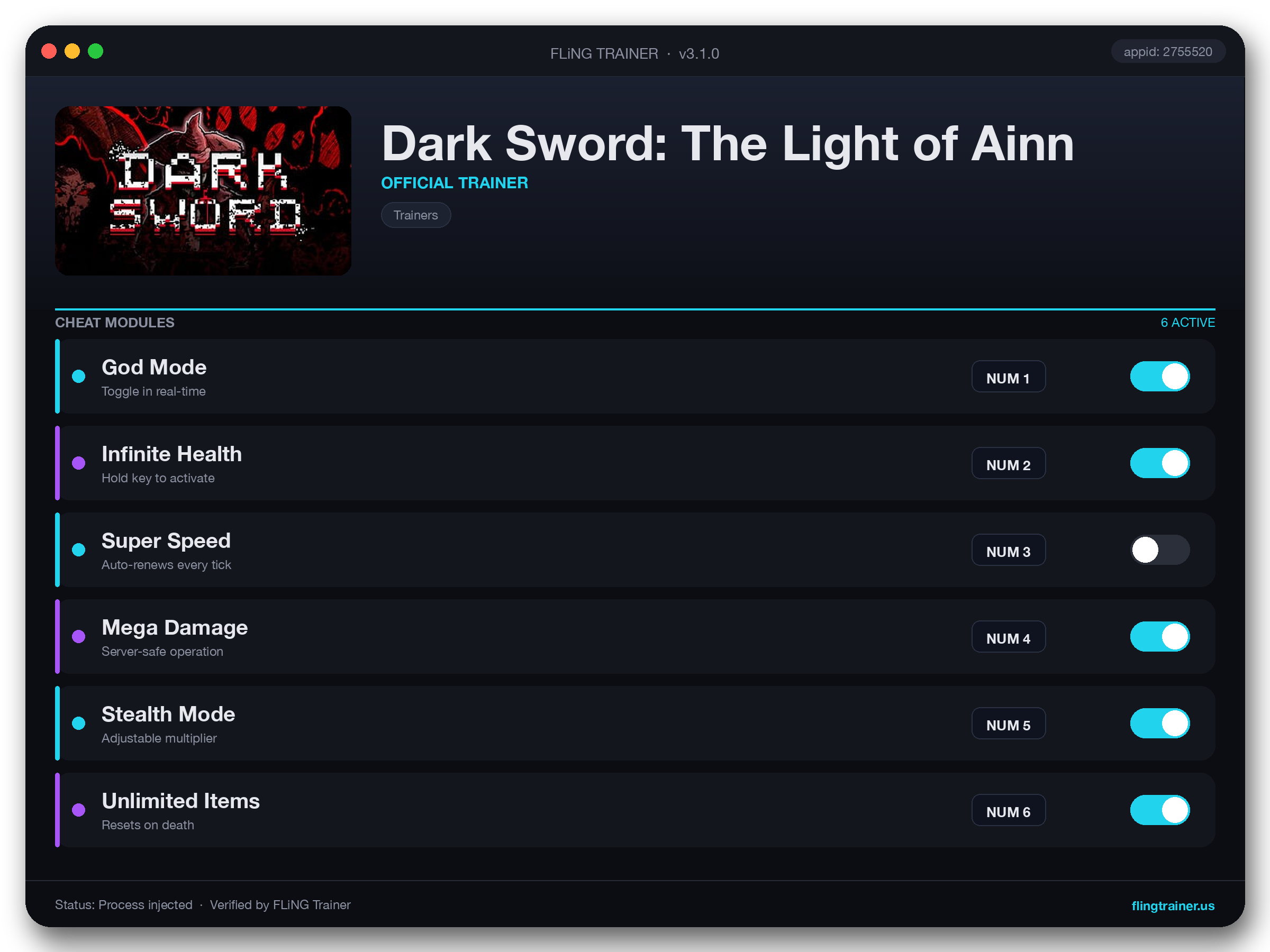 Dark Sword: The Light of Ainn Trainer interface