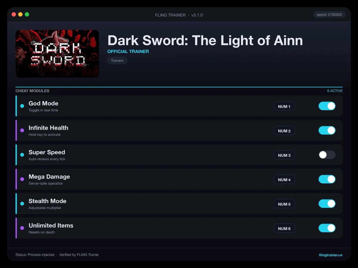 Dark Sword: The Light of Ainn Trainer interface