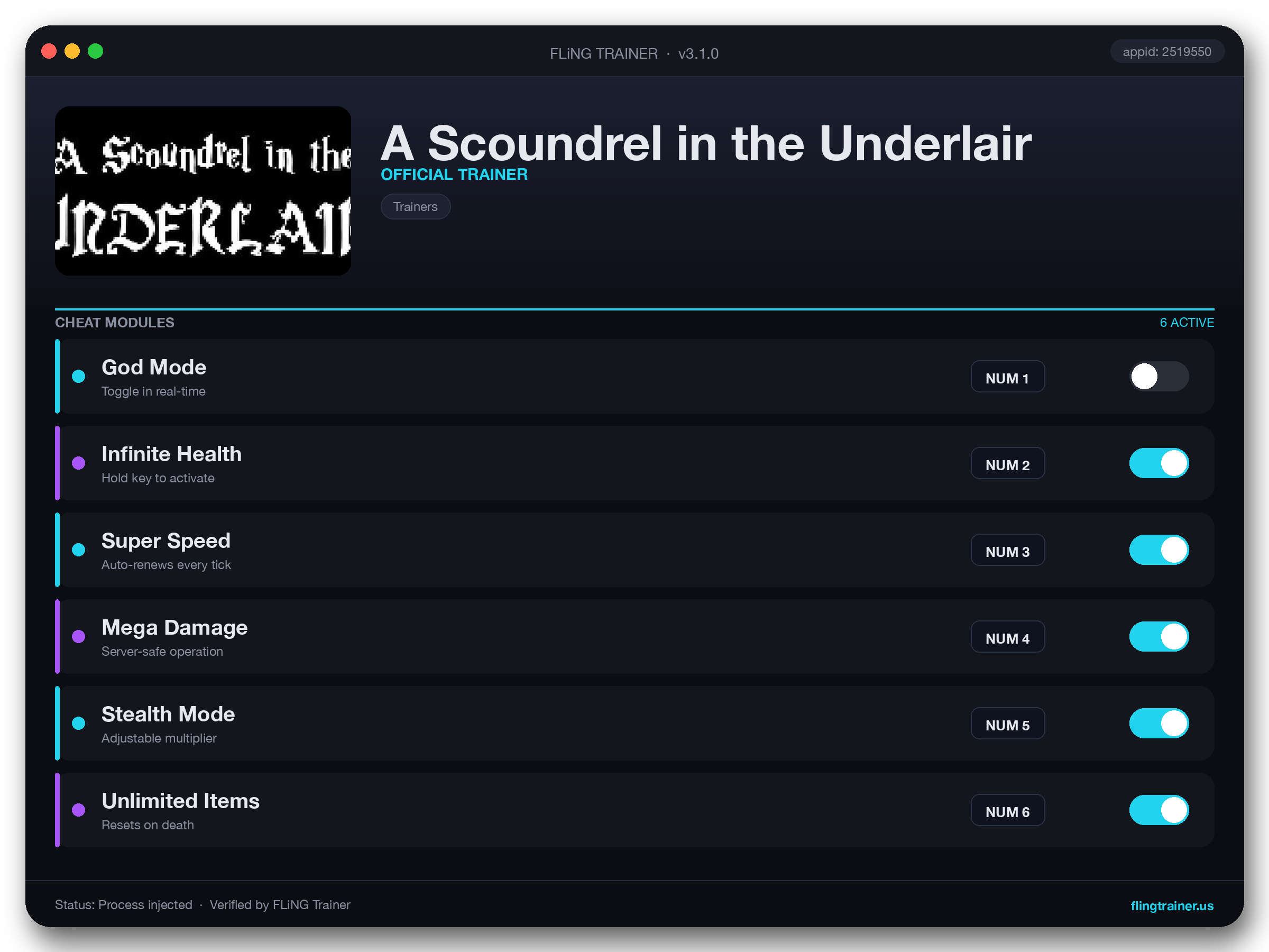 A Scoundrel in the Underlair Trainer interface