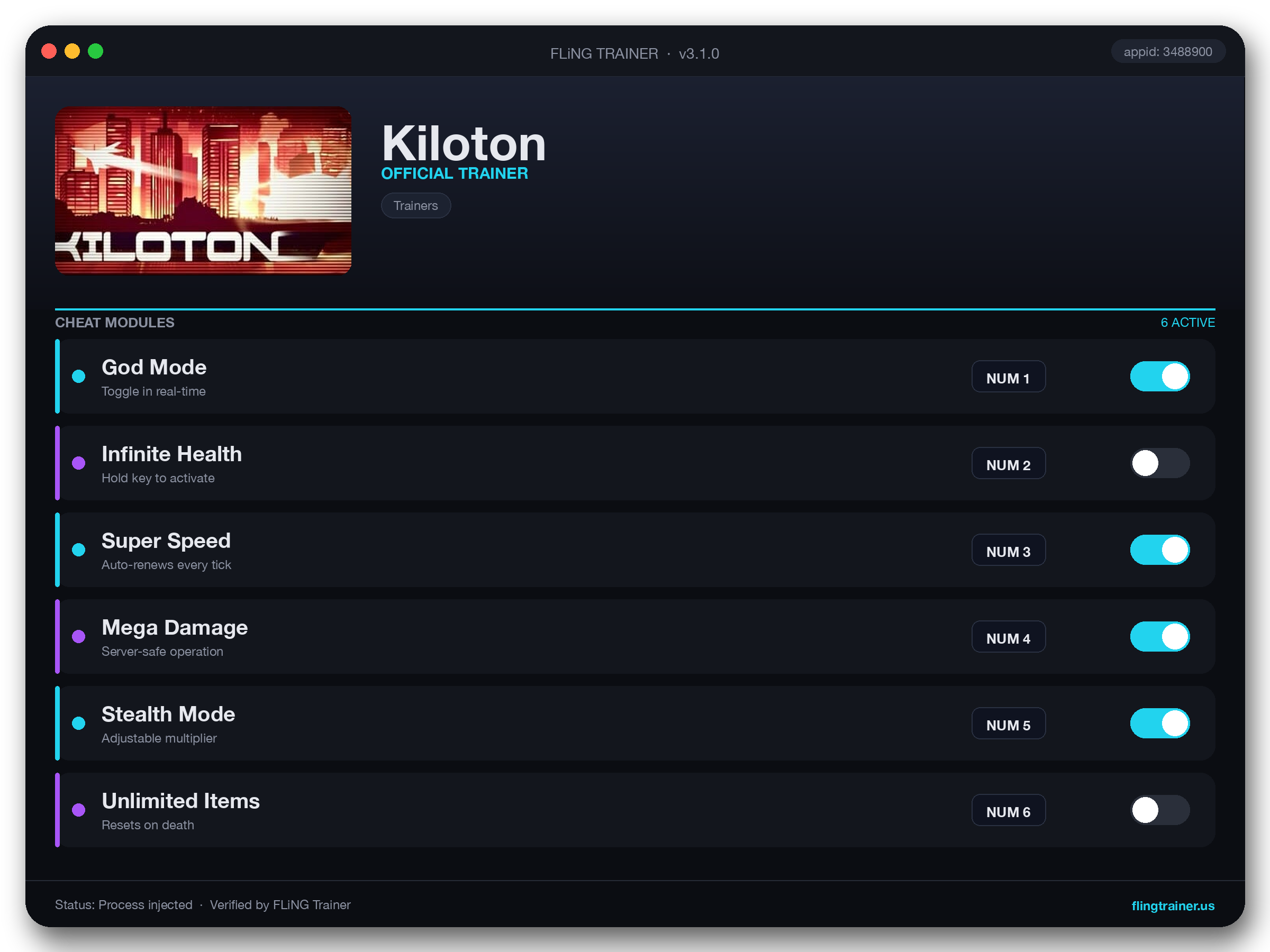 Kiloton Trainer interface