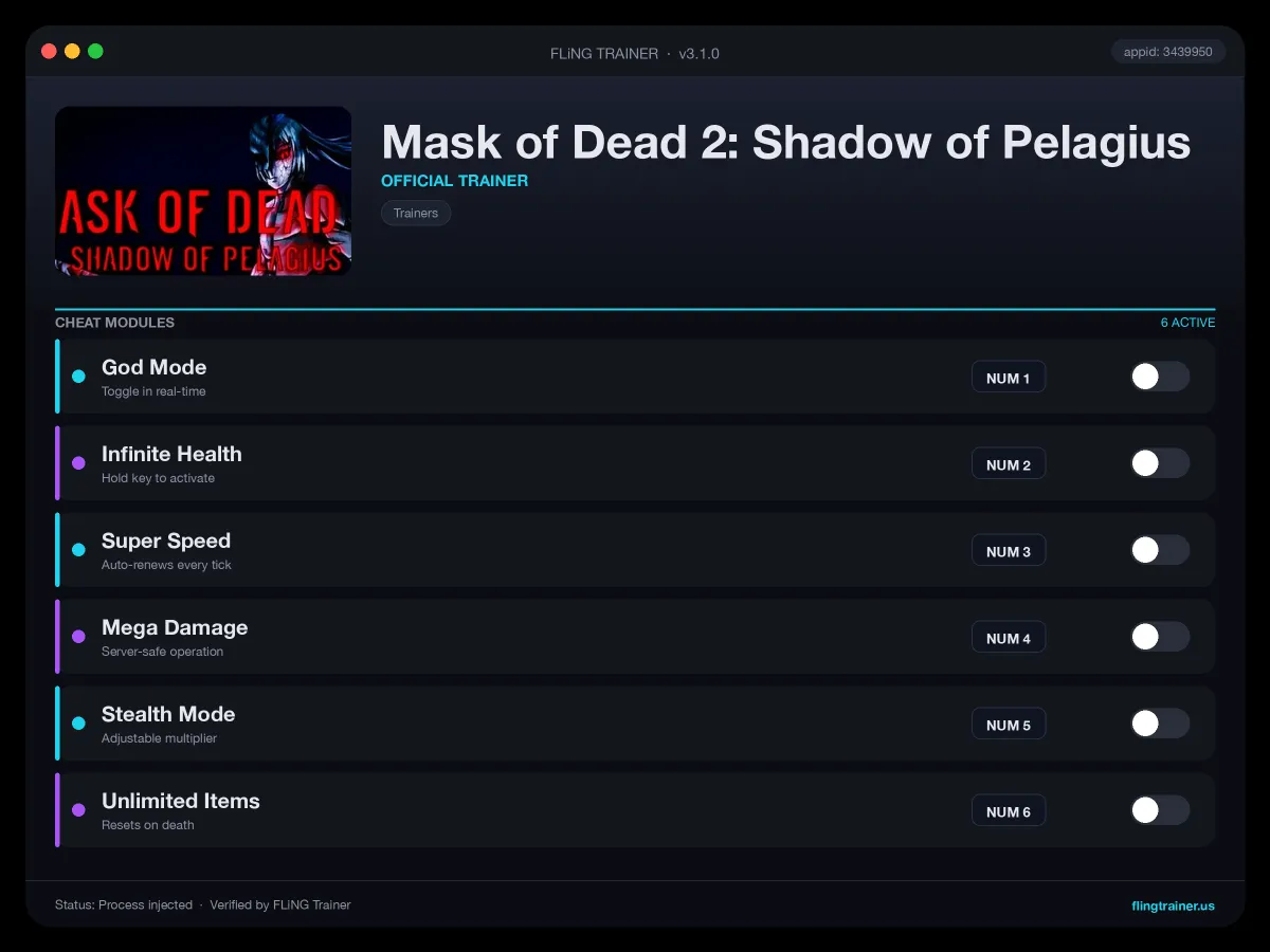 Mask of Dead 2: Shadow of Pelagius Trainer interface