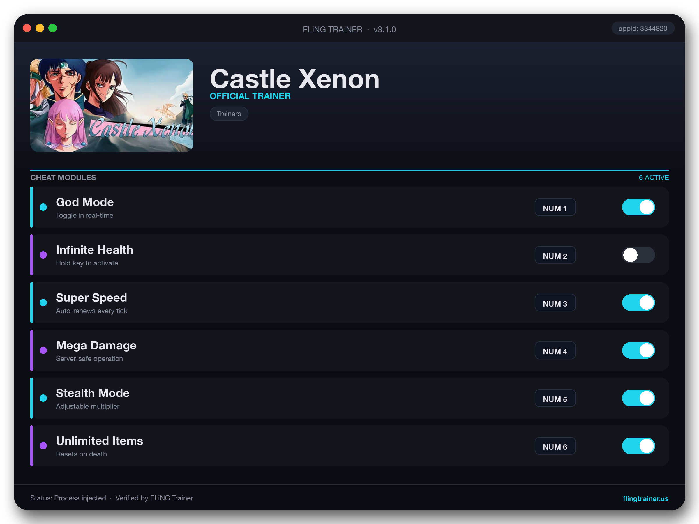 Castle Xenon Trainer interface