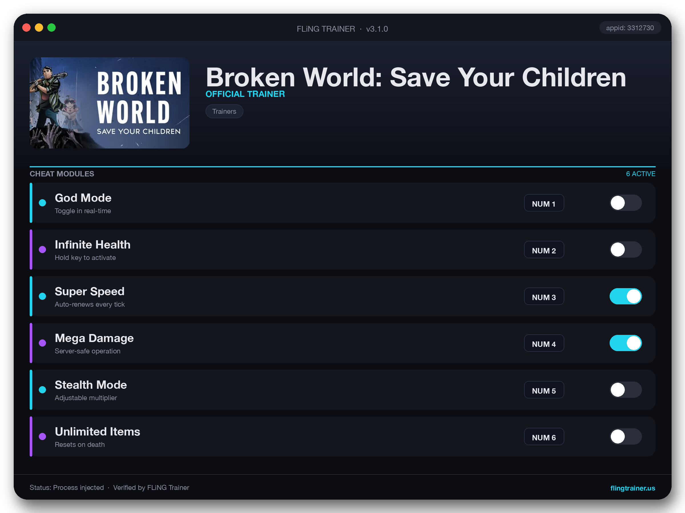 Broken World: Save Your Children Trainer interface