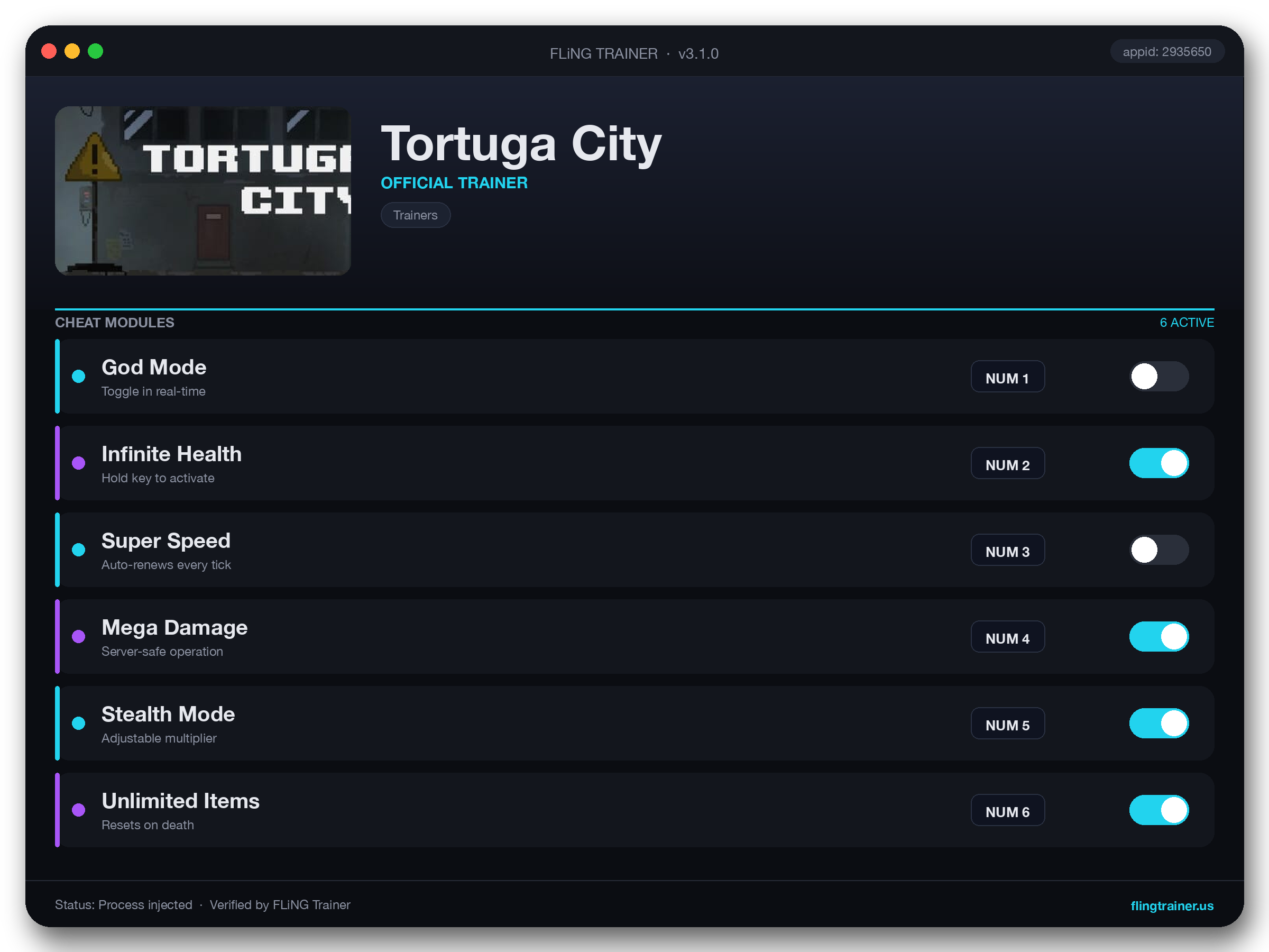 Tortuga City Trainer interface