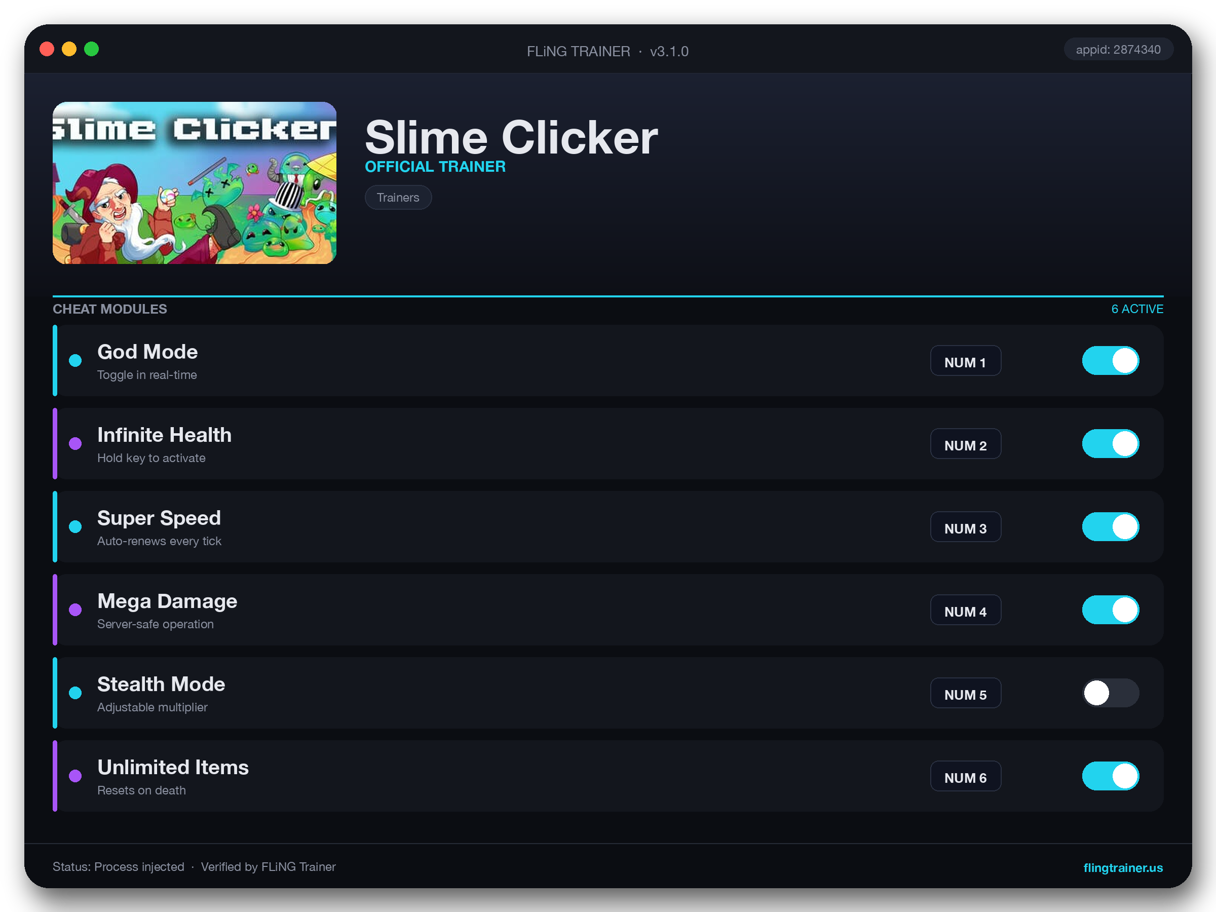 Slime Clicker Trainer interface