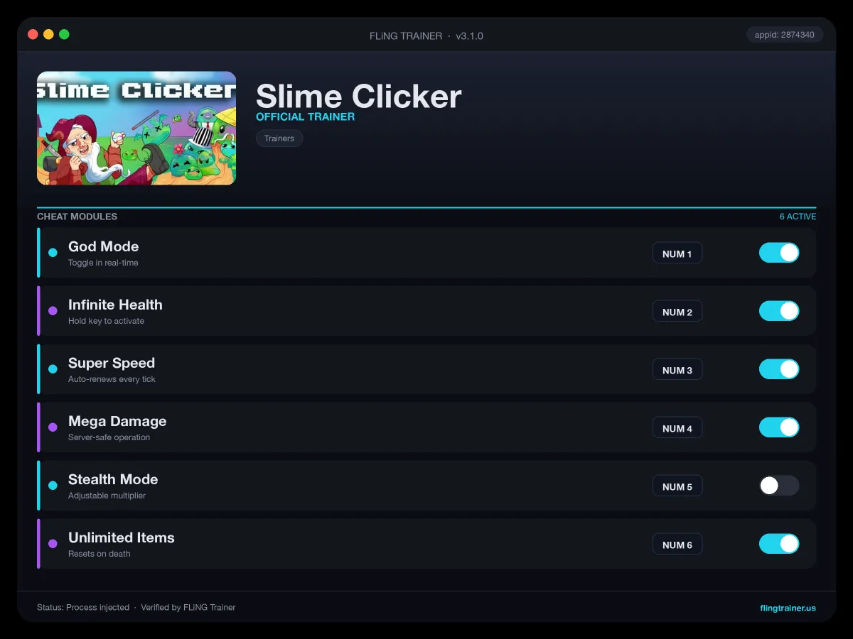 Slime Clicker Trainer interface