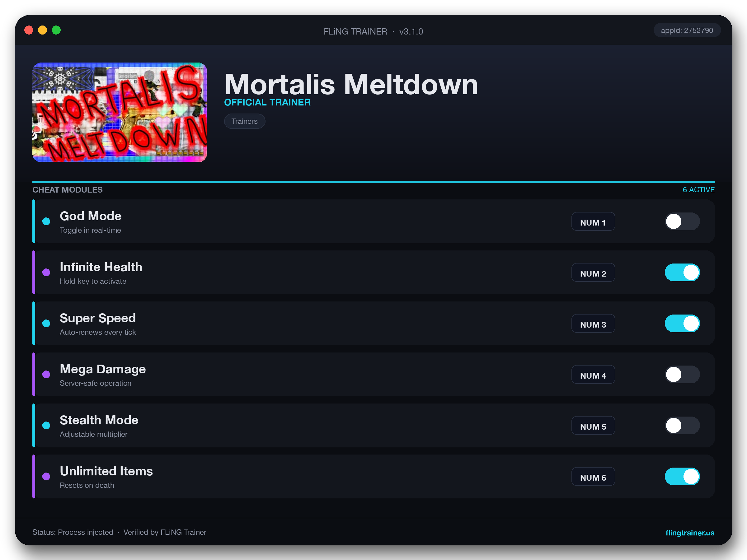 Mortalis Meltdown Trainer interface