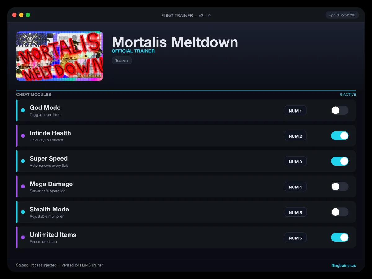 Mortalis Meltdown Trainer interface